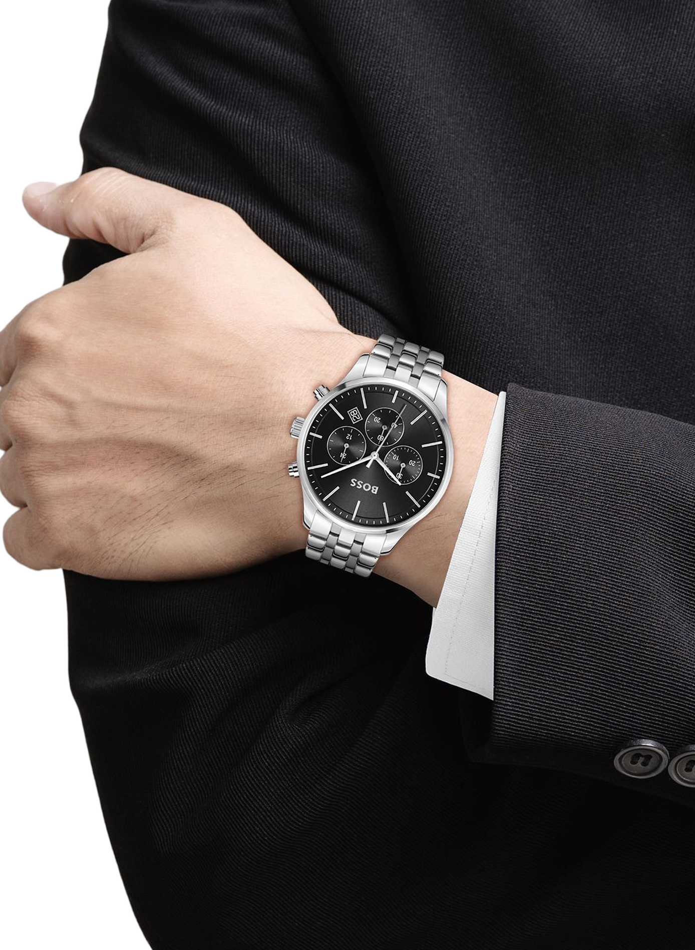 Montre quartz Avery en acier inoxydable BOSS MONTRES Noir