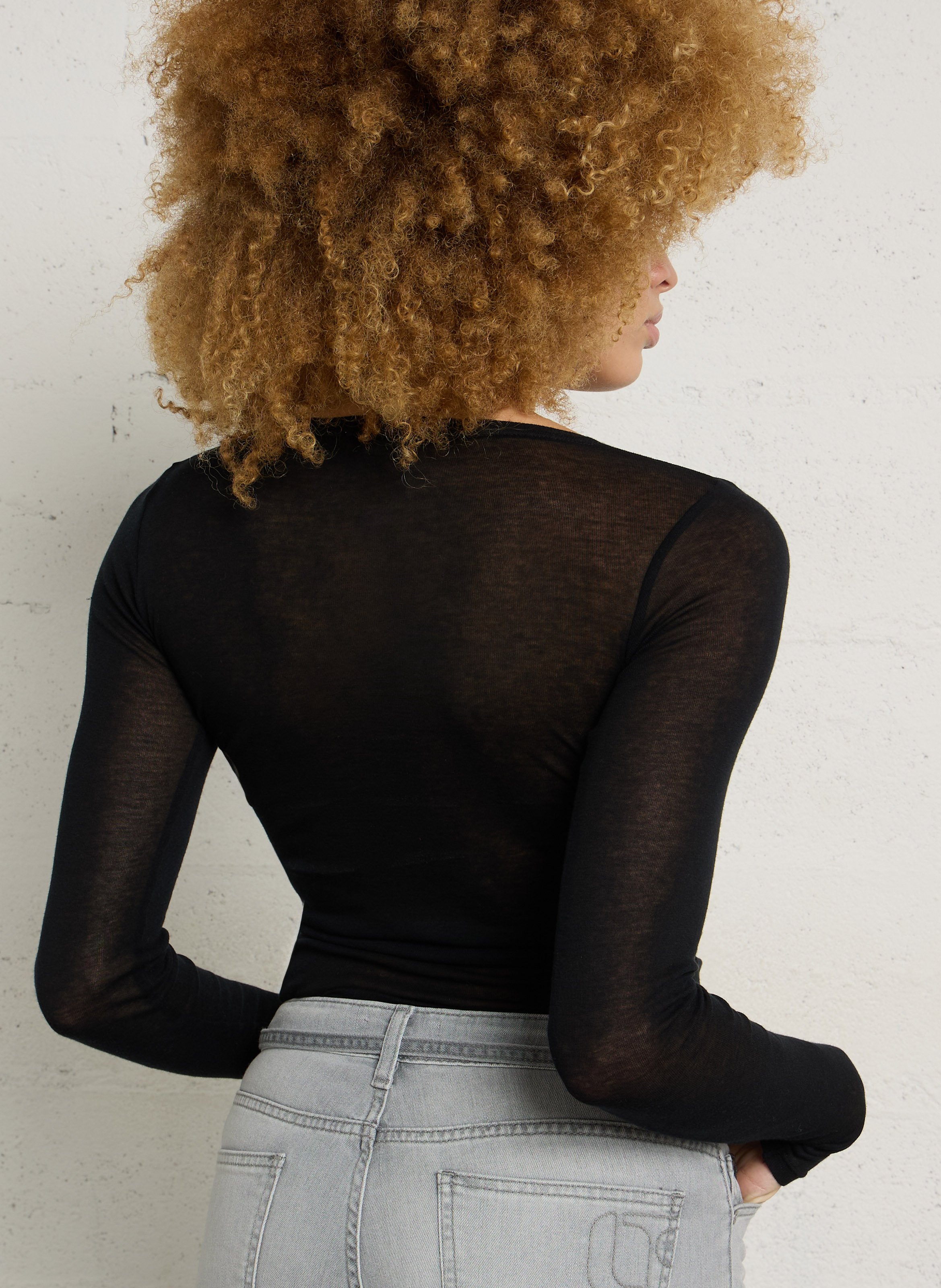 Tee-shirt moulant à col rond en coton massachusetts AMERICAN VINTAGE Noir