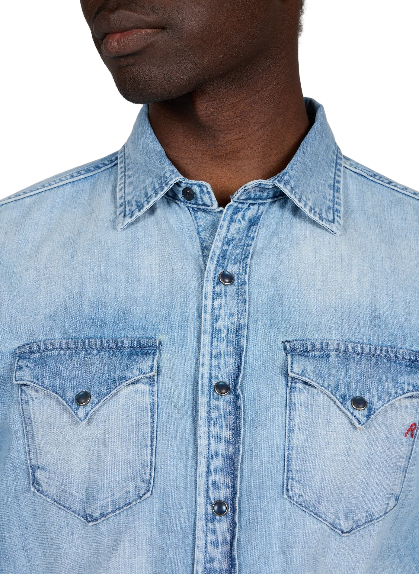 Chemise droite en denim de coton REPLAY Bleu