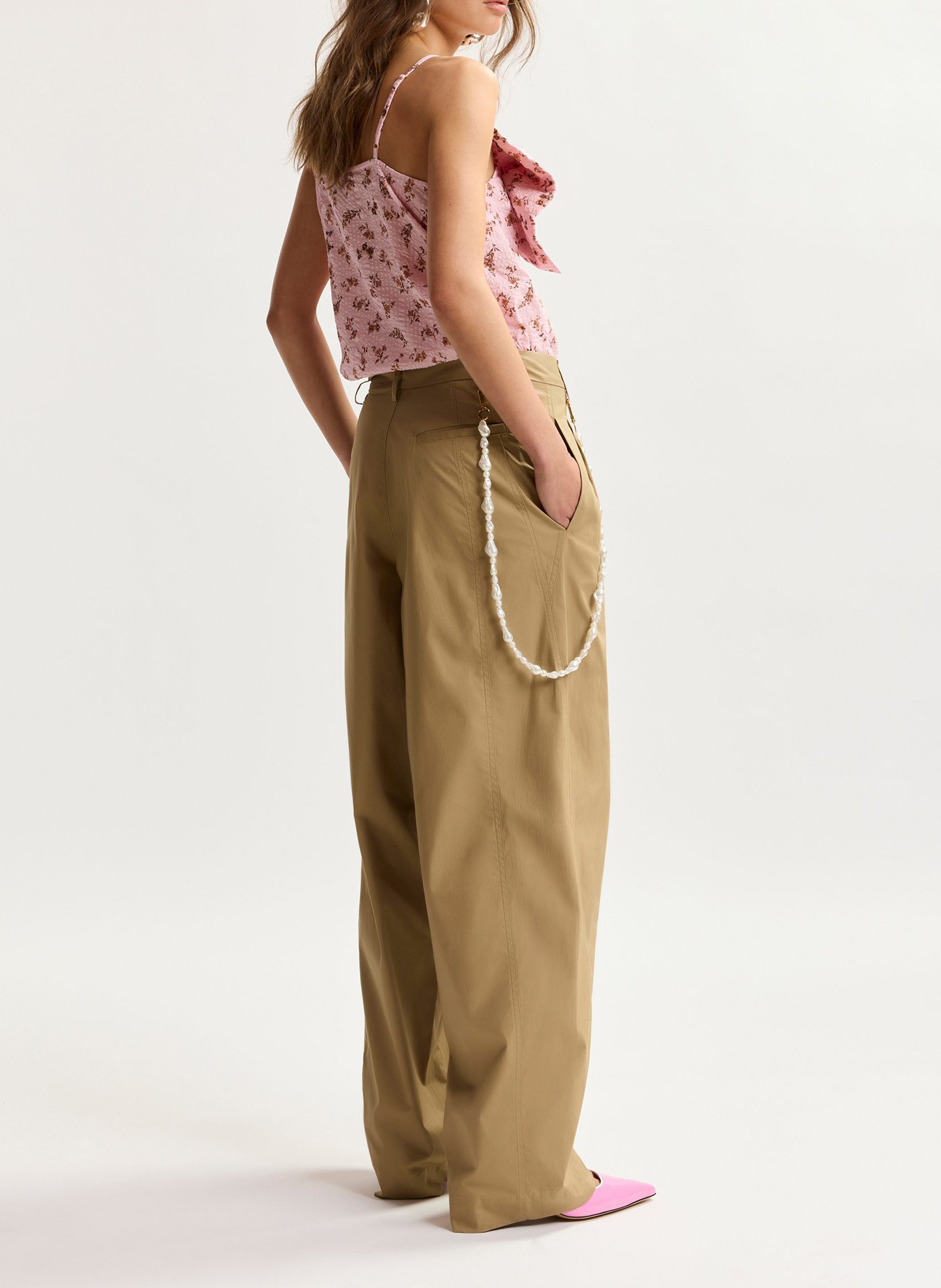 Pantalon taille haute large uni jesuis ESSENTIEL ANTWERP Marron