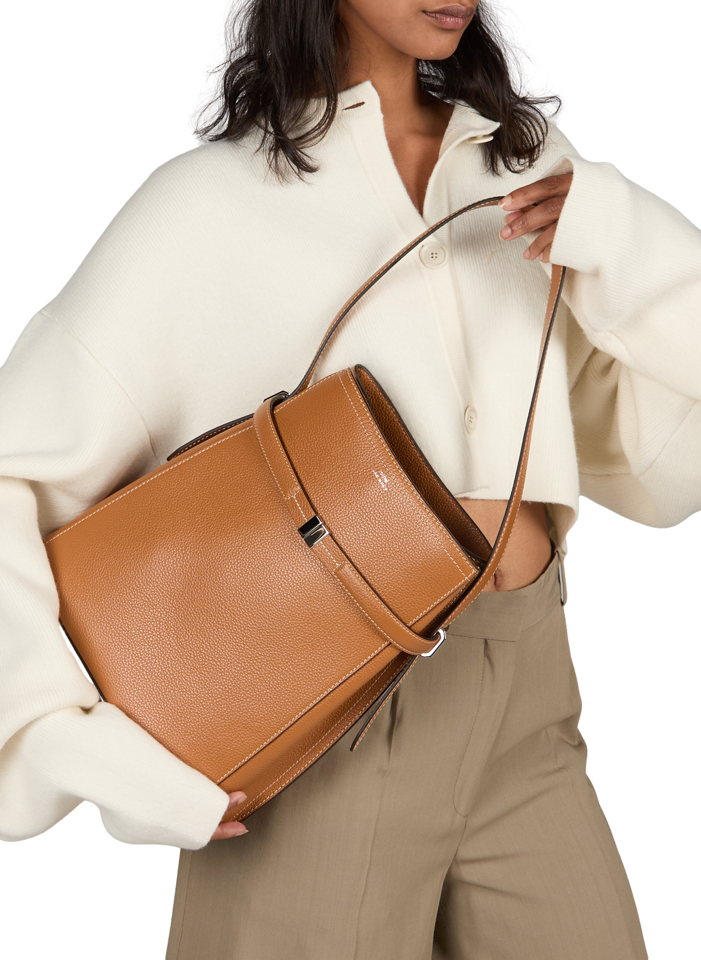 Grained leather bucket bag TOTEME Brown