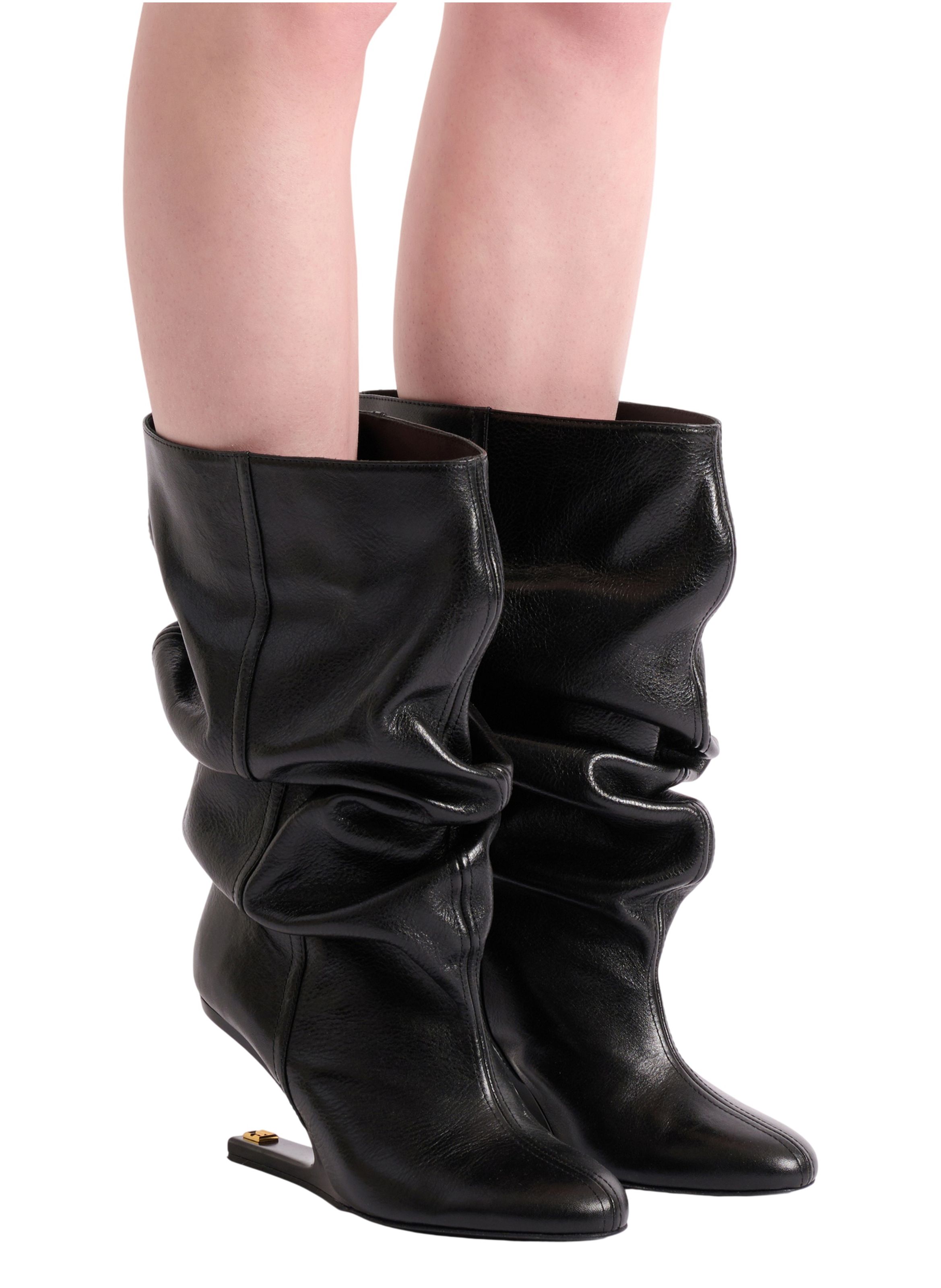 Bottines no wedge en cuir texturé BALMAIN Noir