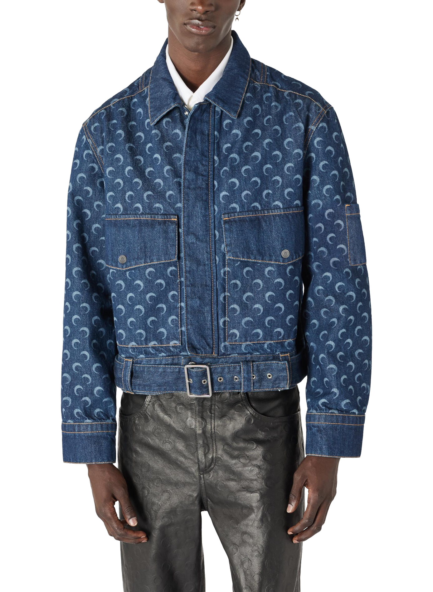 Veste trucker ceinturée en denim bleu nuit unisexe MARINE SERRE Bleu