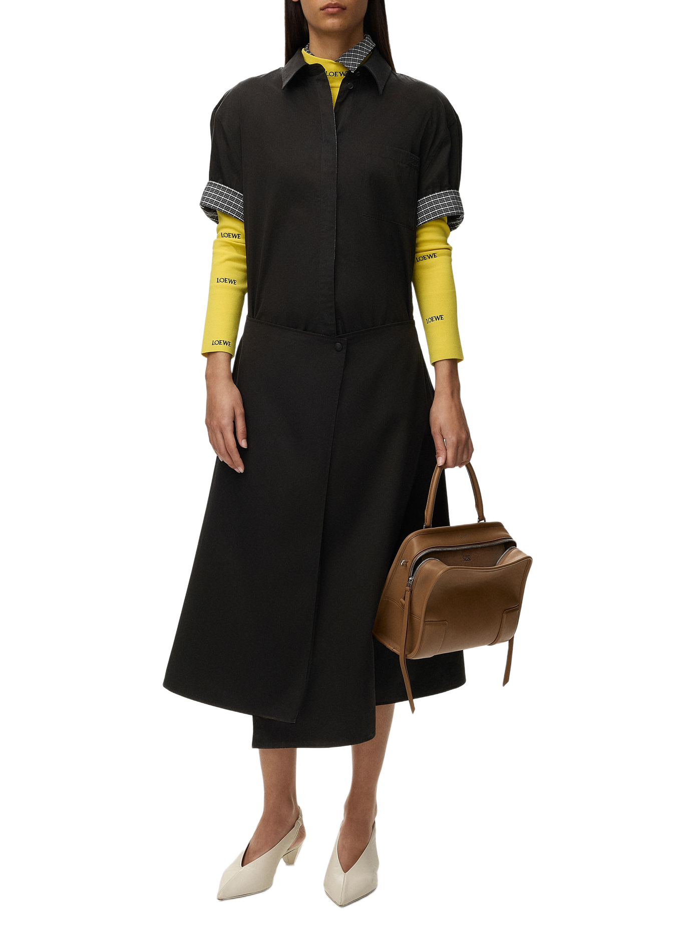 Cotton and silk wrap dress LOEWE Black