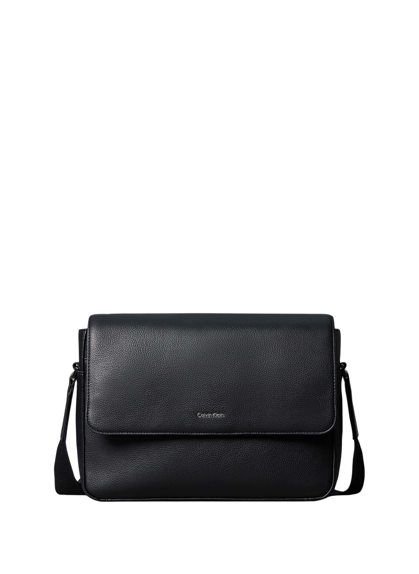 Textured shoulder bag with silver logo CALVIN KLEIN Black