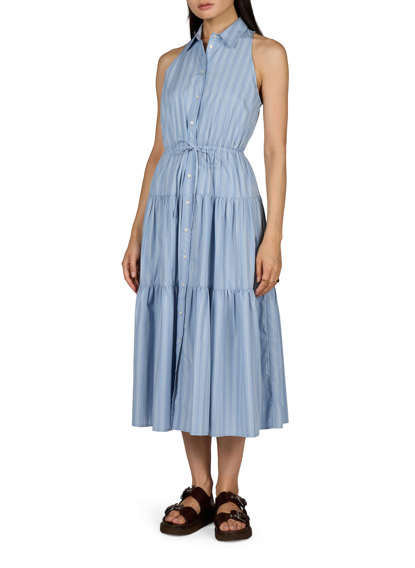 Striped long cotton dress LAUREN Blue