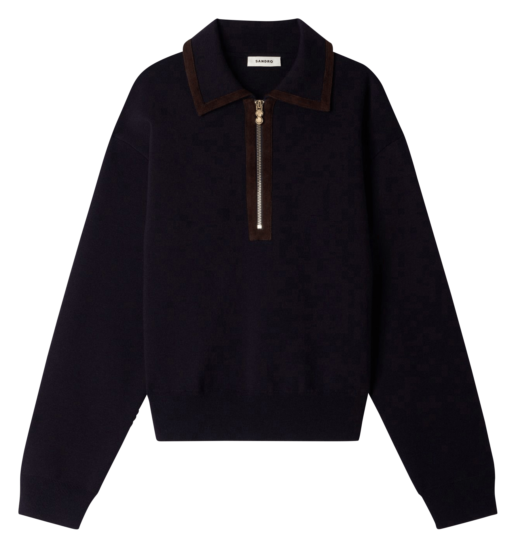Pull col zippé uni en laine mélangée SANDRO Bleu