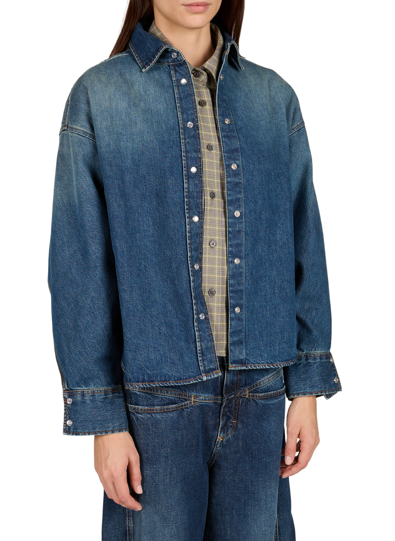 Loose-fit denim shirt with classic collar in cotton CLOSED Blue