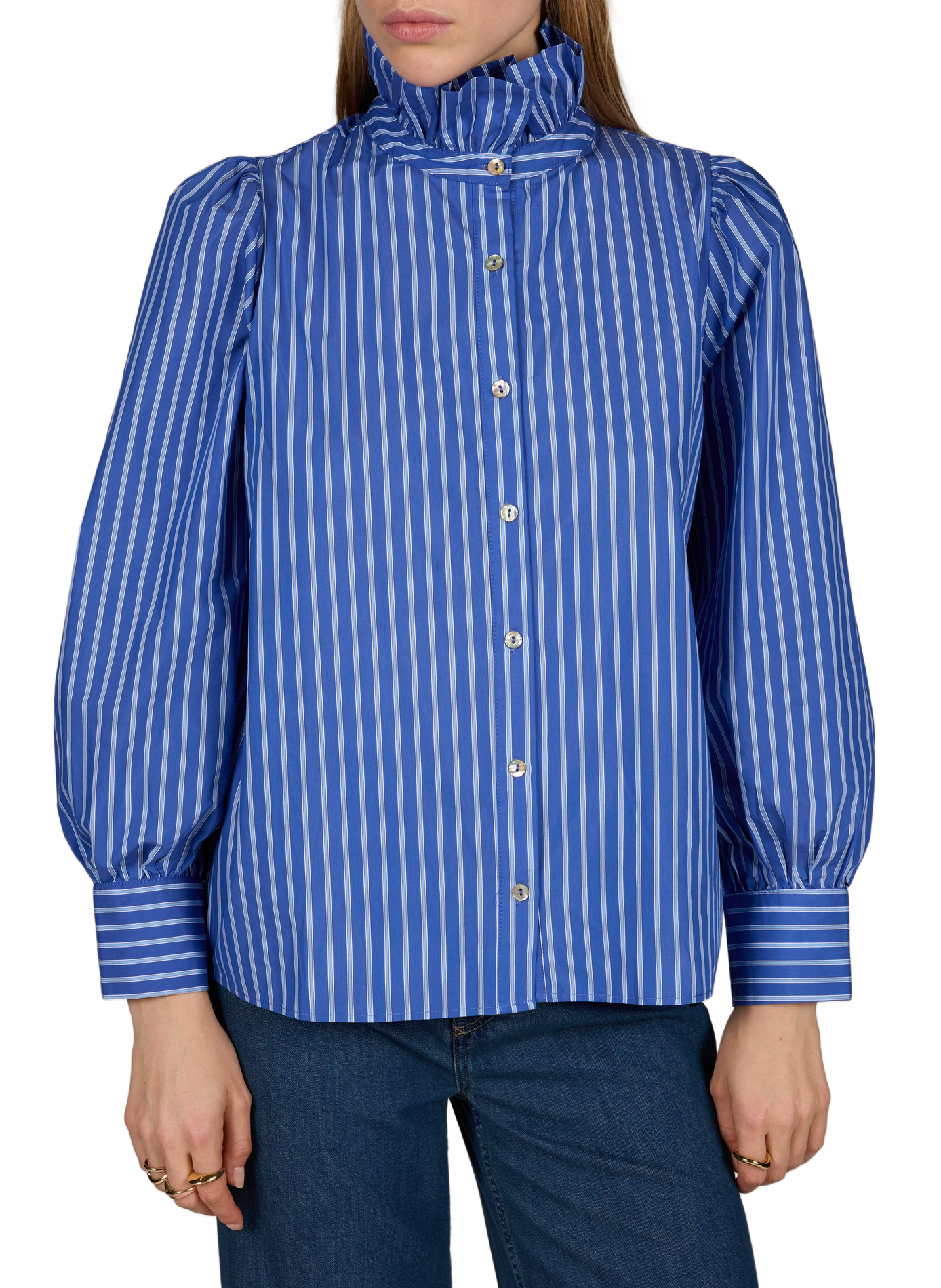 Chemise rayée à col montant en coton GARANCE Bleu