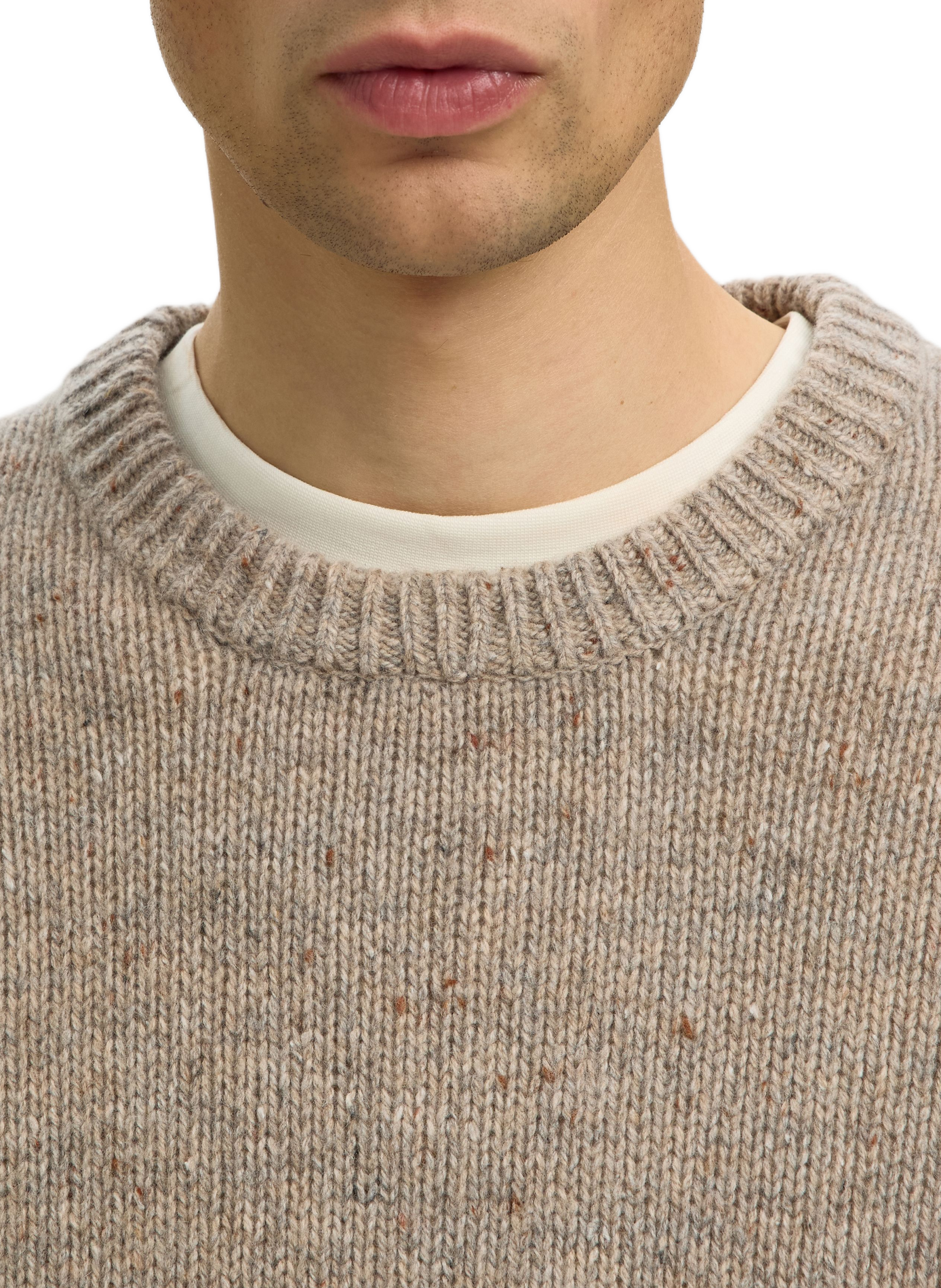 Gerader Rundhalsausschnitt-Pullover aus Wollmischung SELECTED Beige