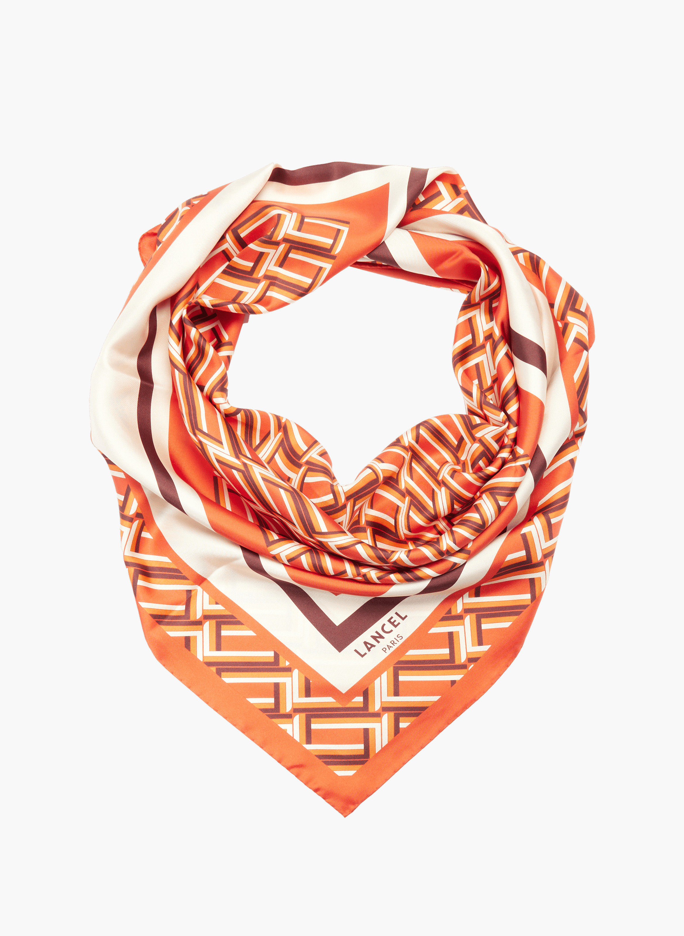 Zijden sjaal 90 cm met zijden monogram LANCEL Oranje