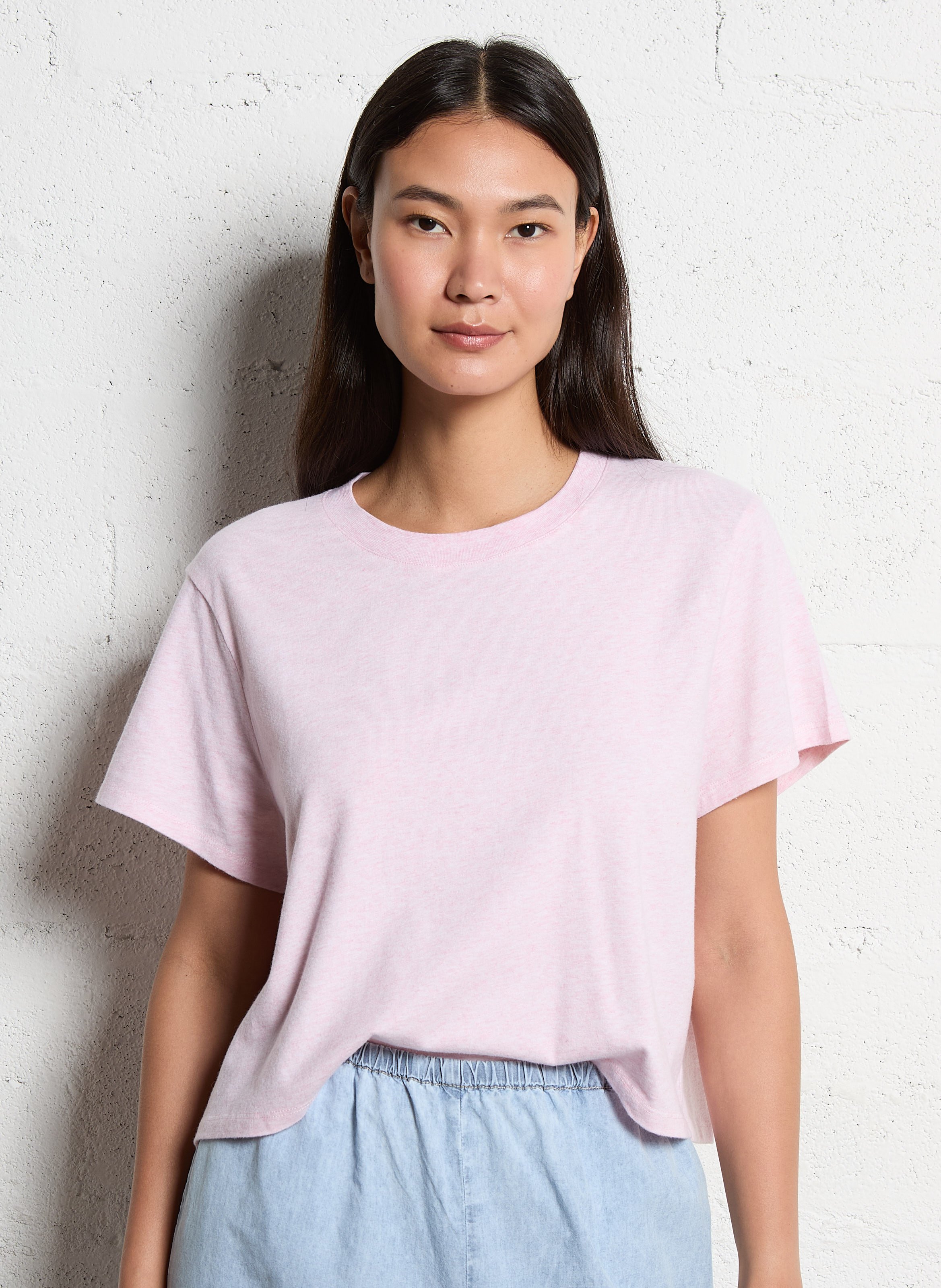 Tee shirt chiné col rond en coton mélangé ypawood  Glacage chine