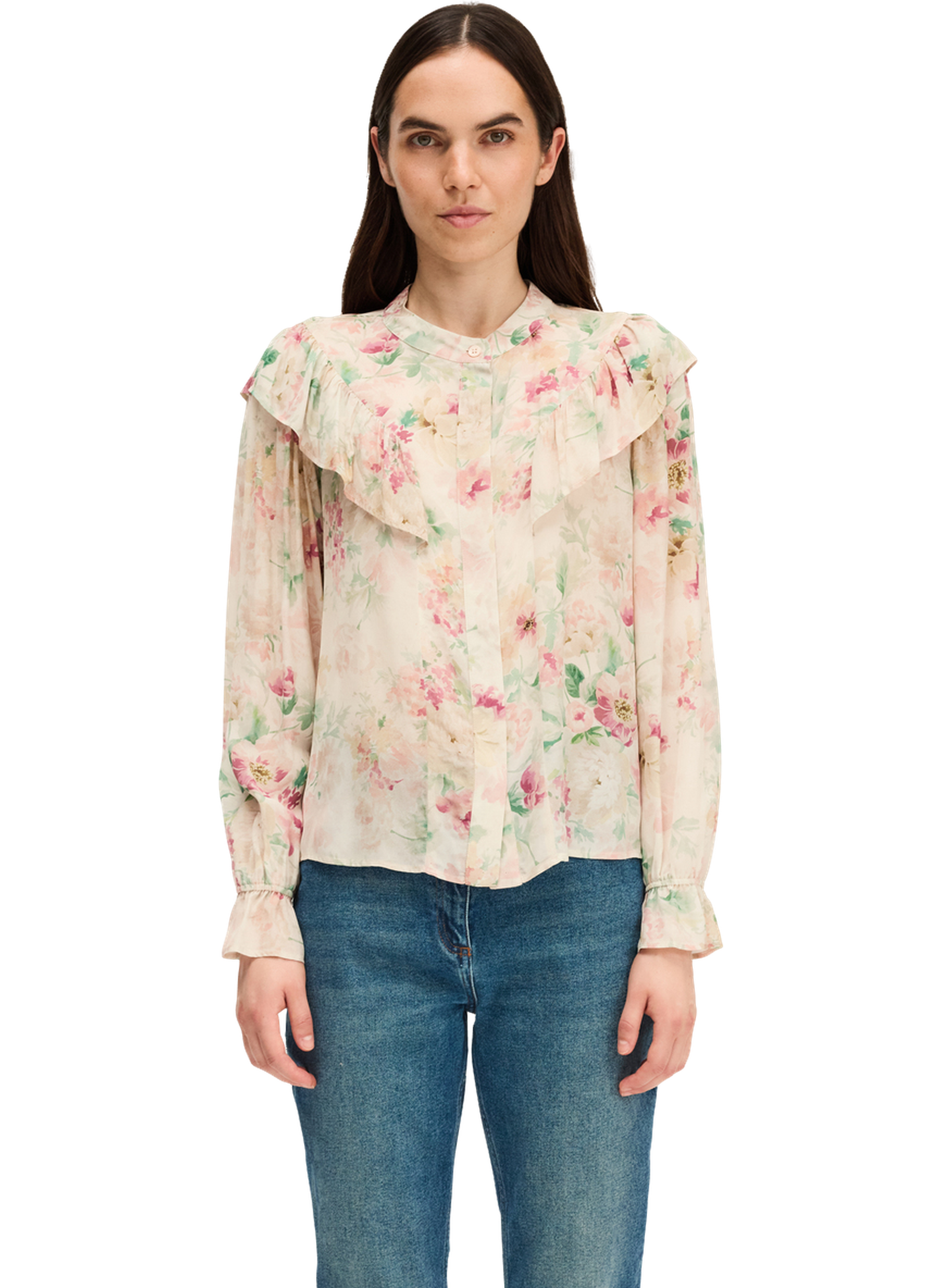 Chemise à volants et fleurs - arie Beige by PABLO PABLO Chemise à volants et fleurs - arie Beige
