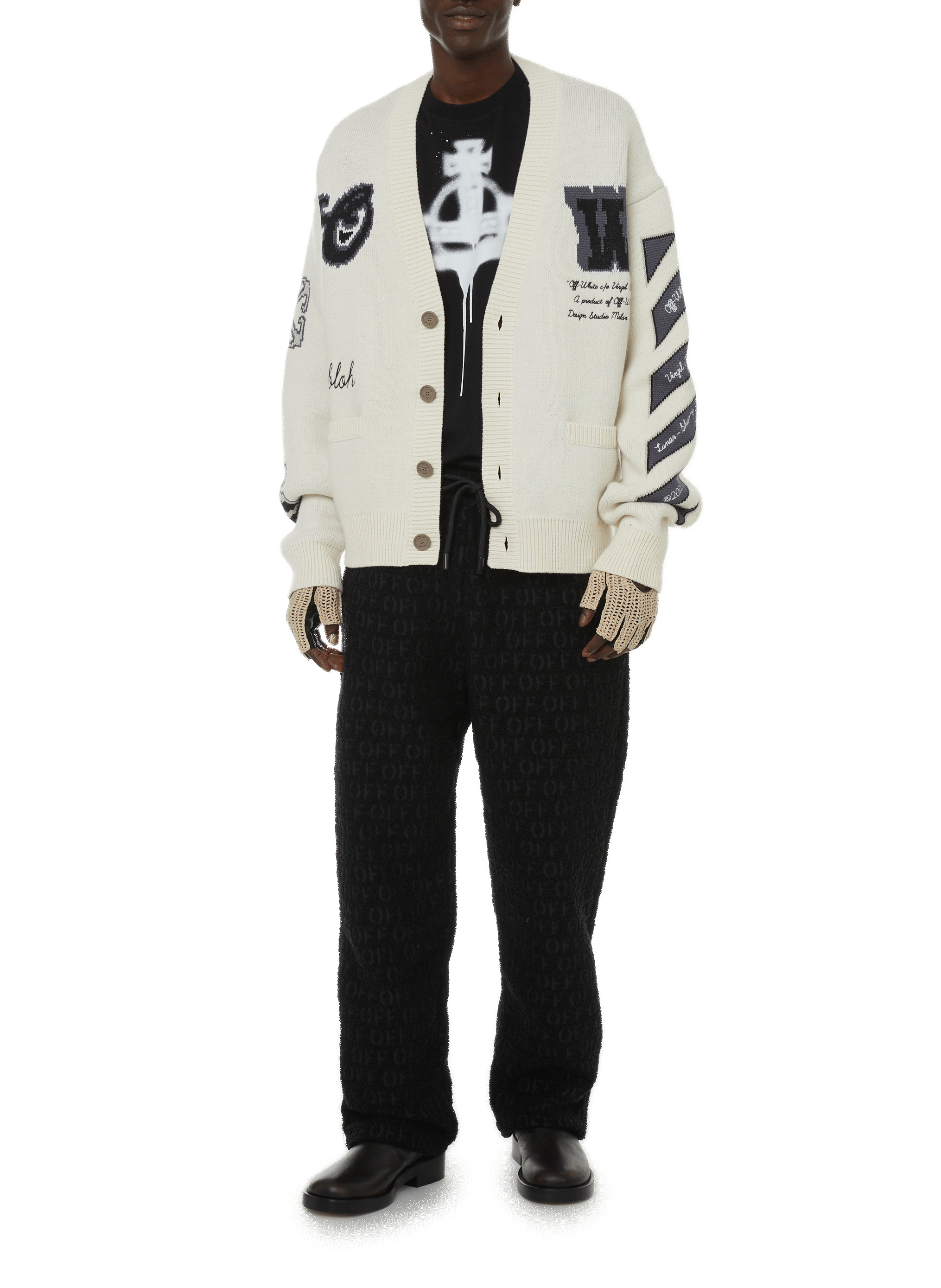 Leather and crochet fingerless gloves SAISON 1865 Multicolour