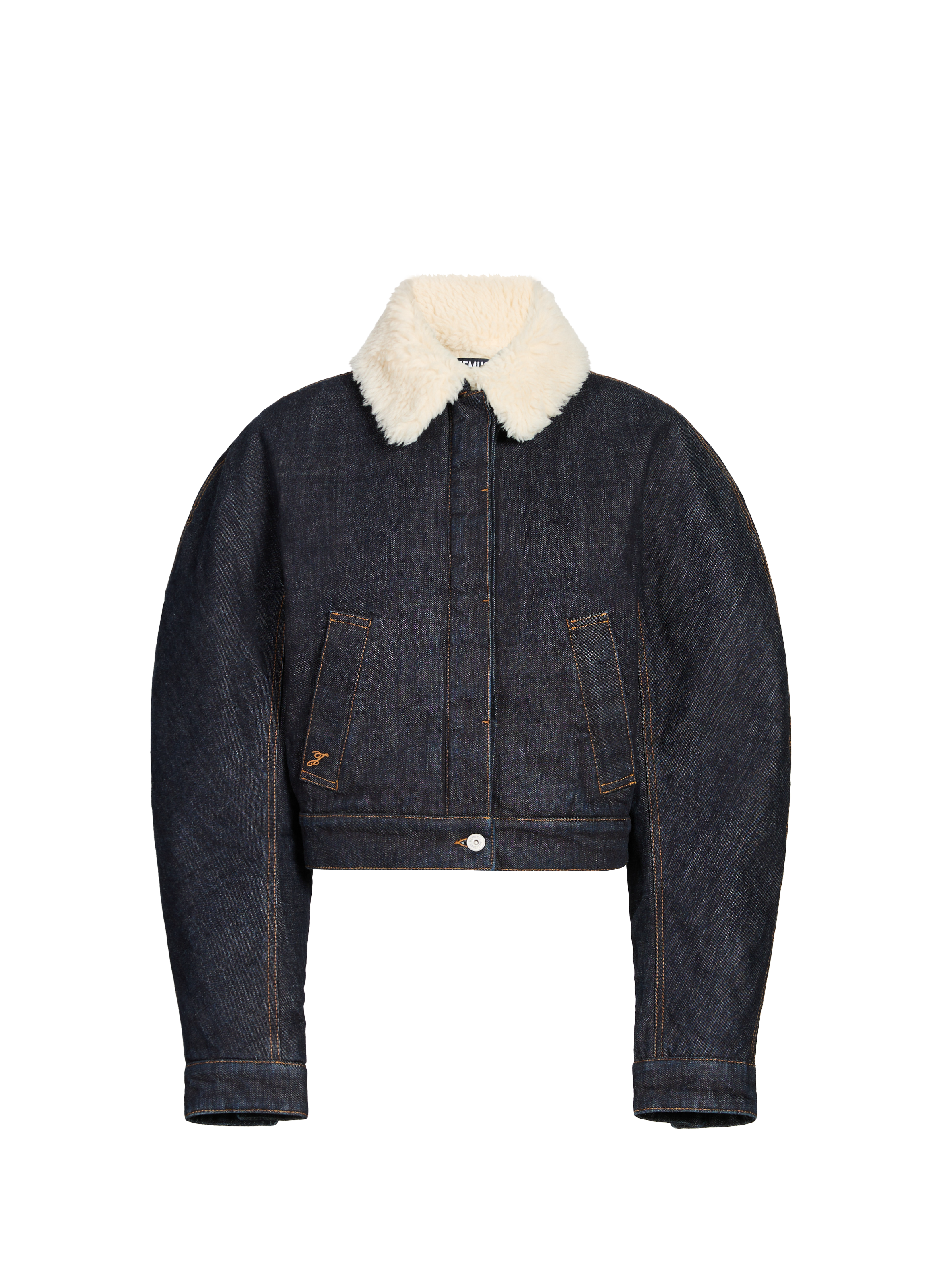 JACQUEMUS Classic collar cropped cotton jacket Blue