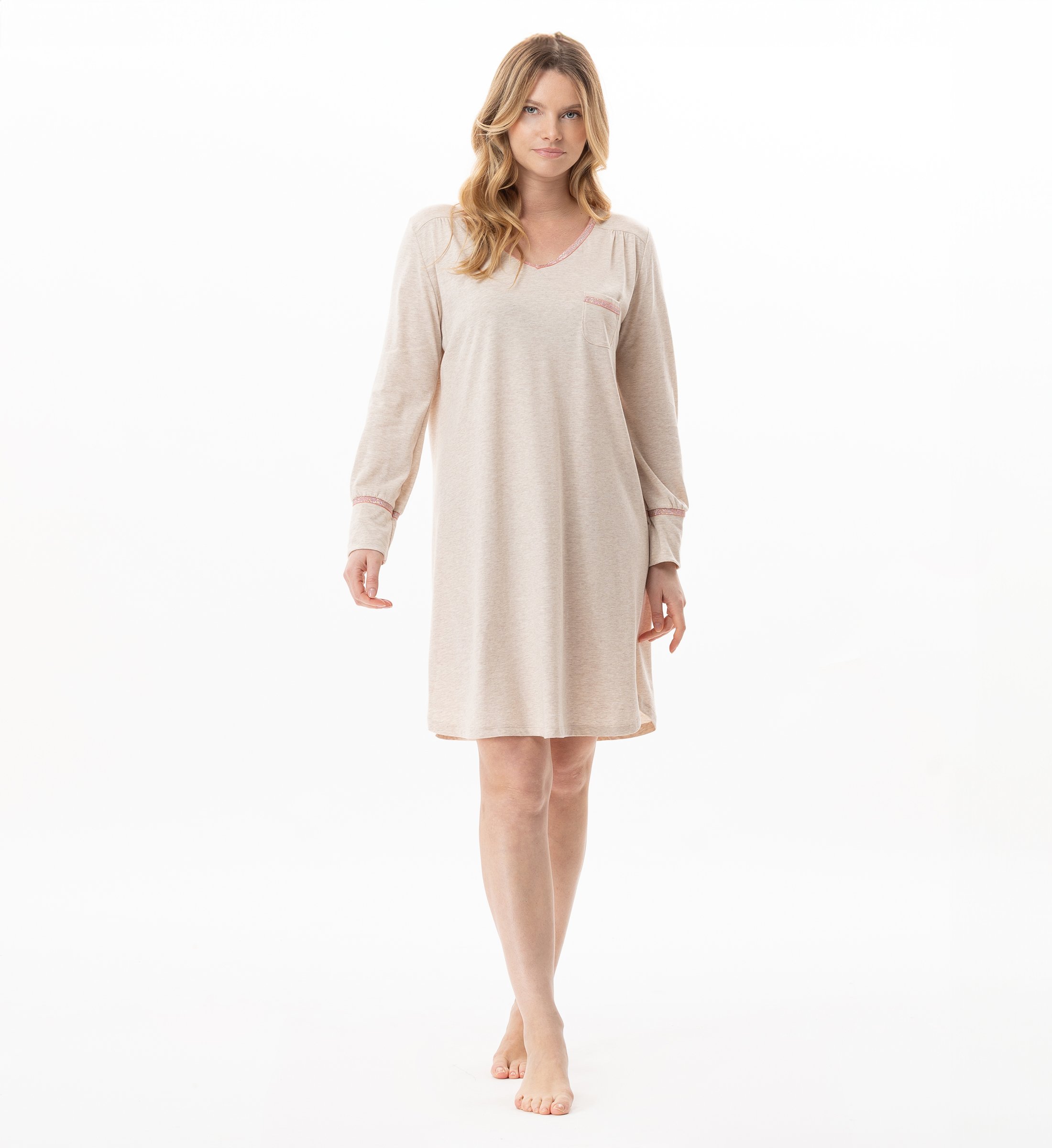 Chemise de nuit en coton modal kelly 121 LE CHAT Beige