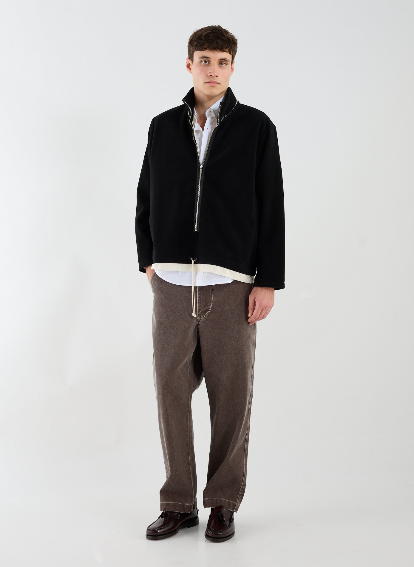 Zipped wool fleece anorak with high collar CAMIEL FORTGENS Black