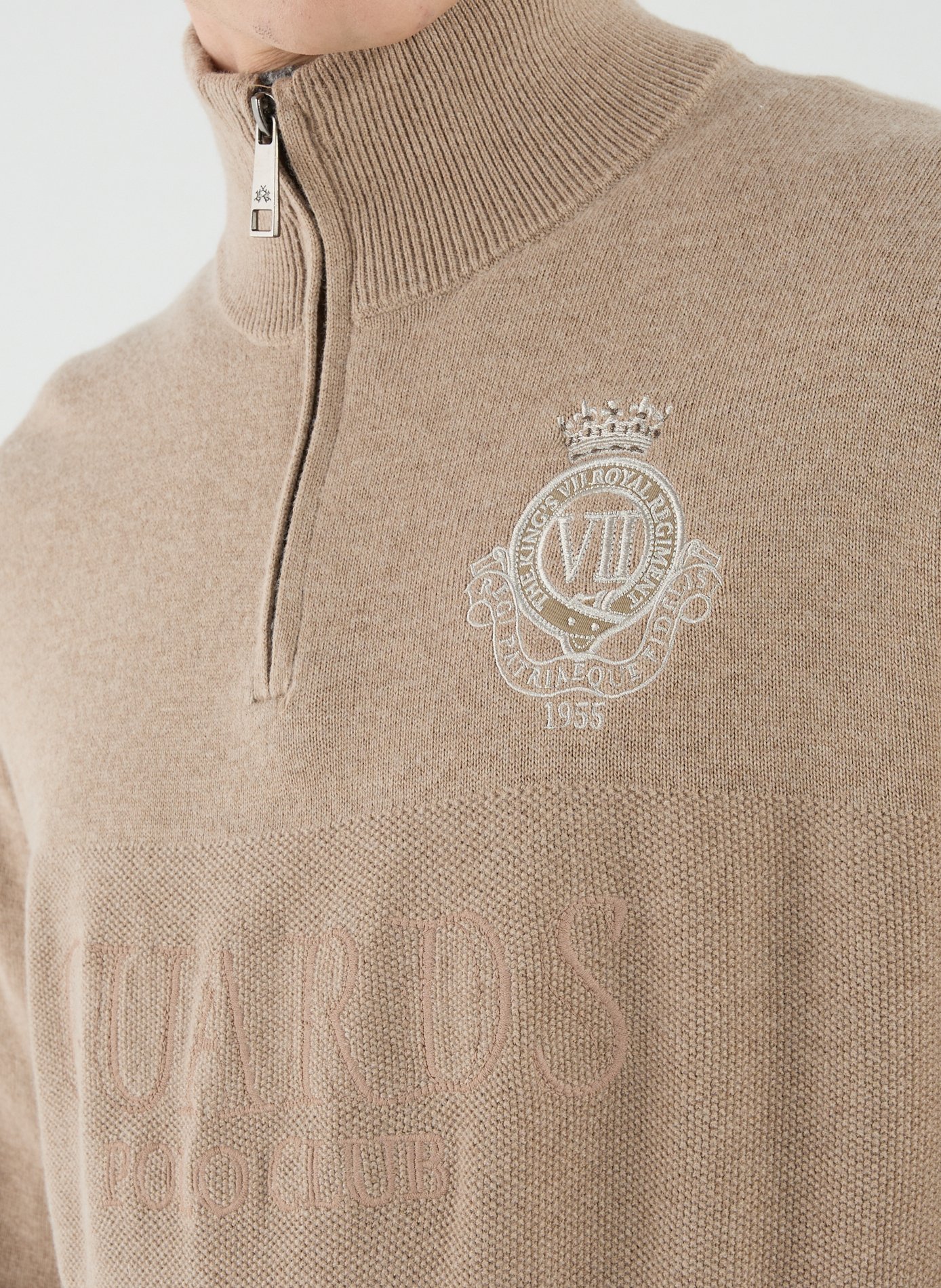 Pull à col zippé en laine et coton LA MARTINA Beige