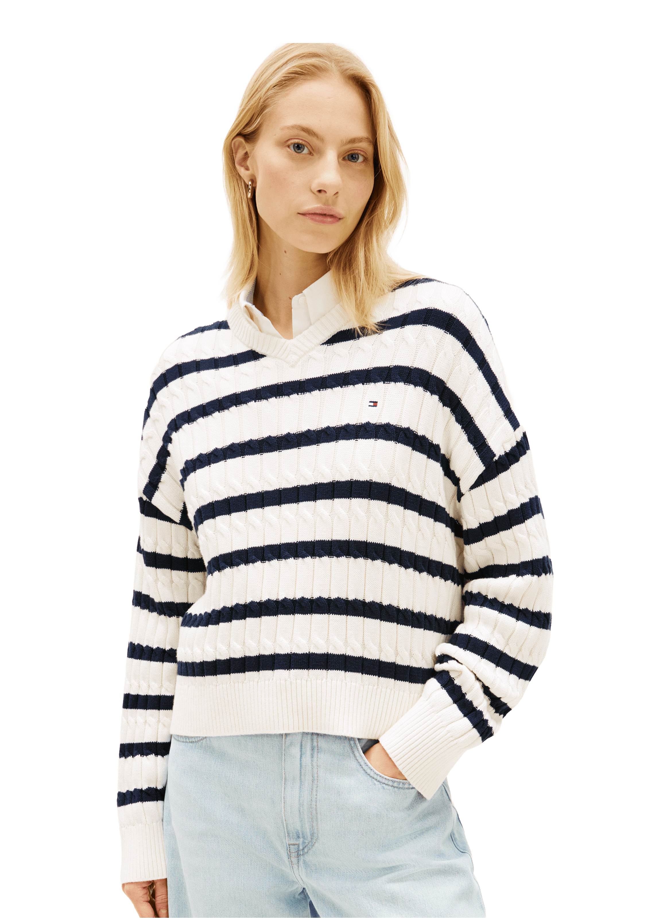 Twisted cotton V-neck sweater TOMMY HILFIGER Multicolour