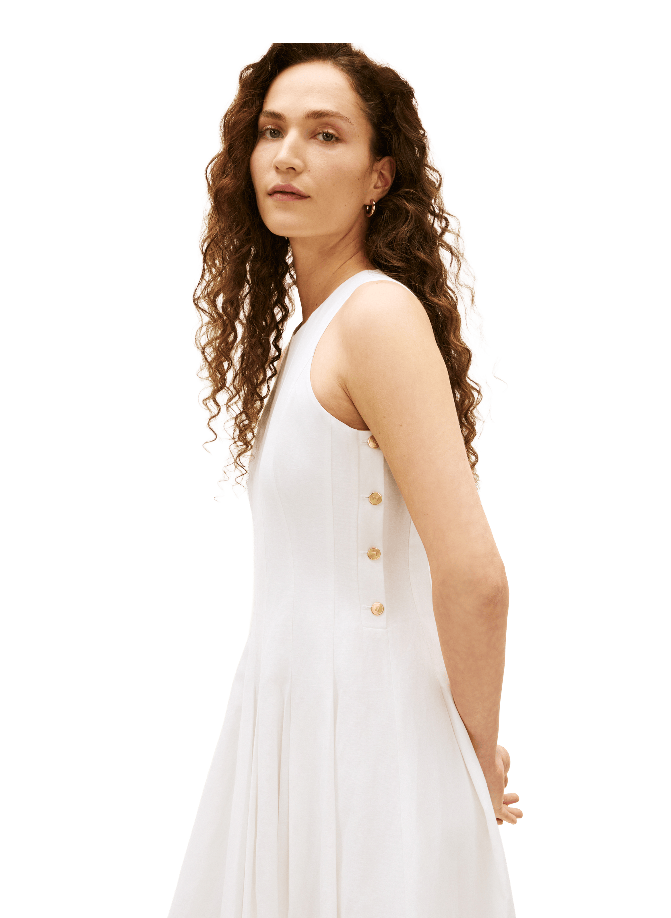 Robe midi en lin mélangé à boutons TOMMY HILFIGER Blanc