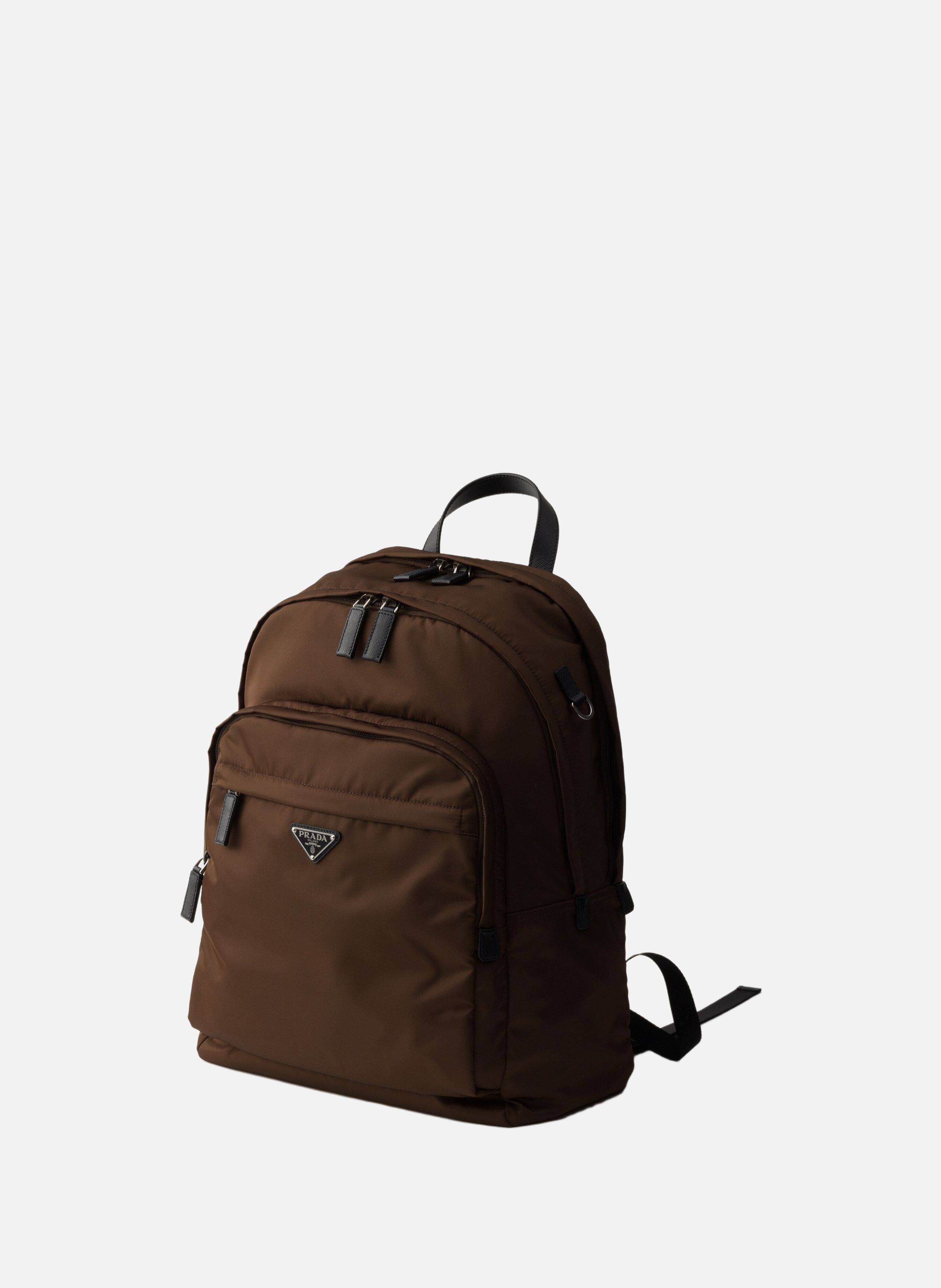 Sac à dos en re-nylon et cuir saffiano PRADA Marron