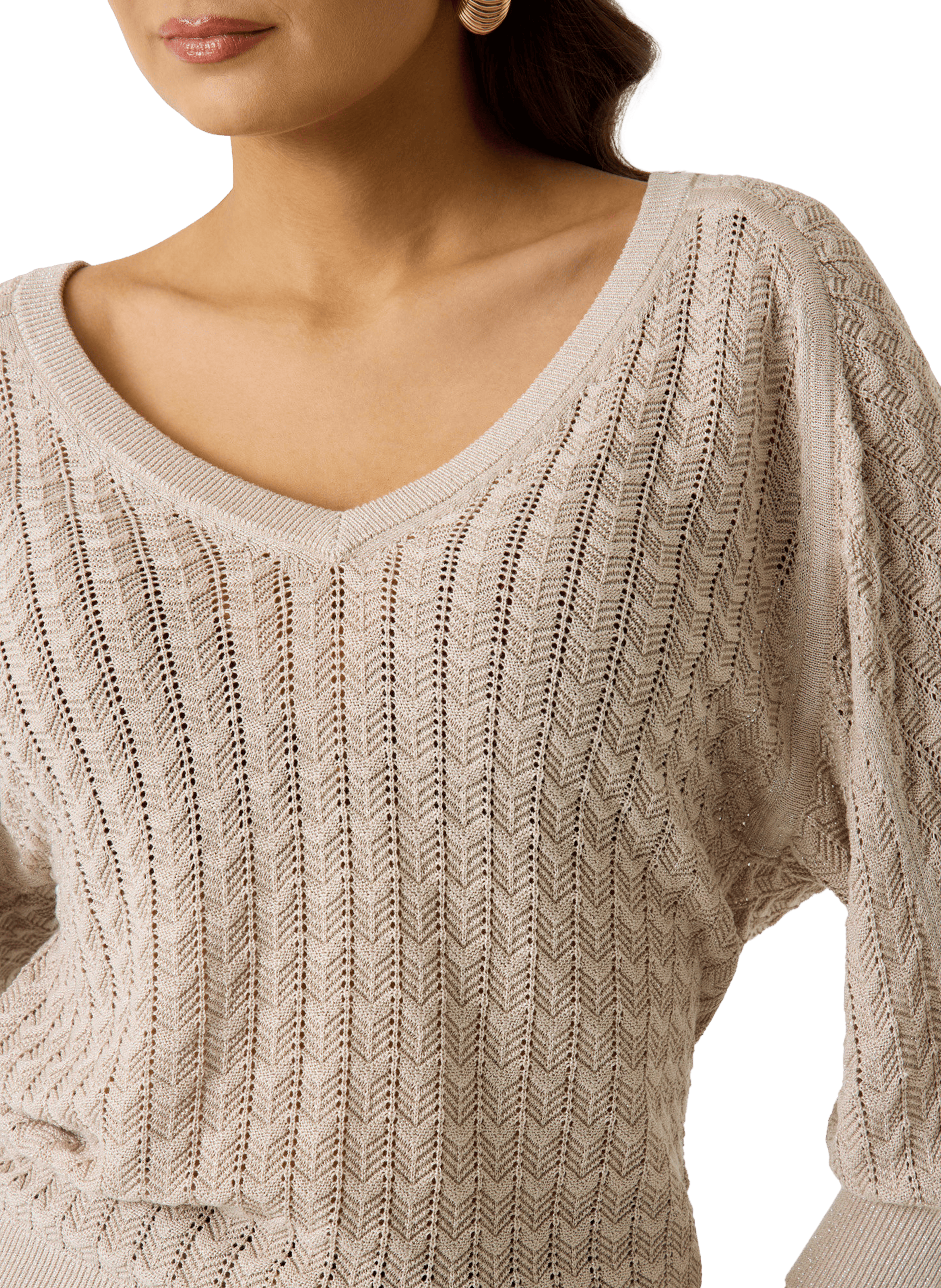 V-neck knit sweater with openwork detailing GUESS No Color