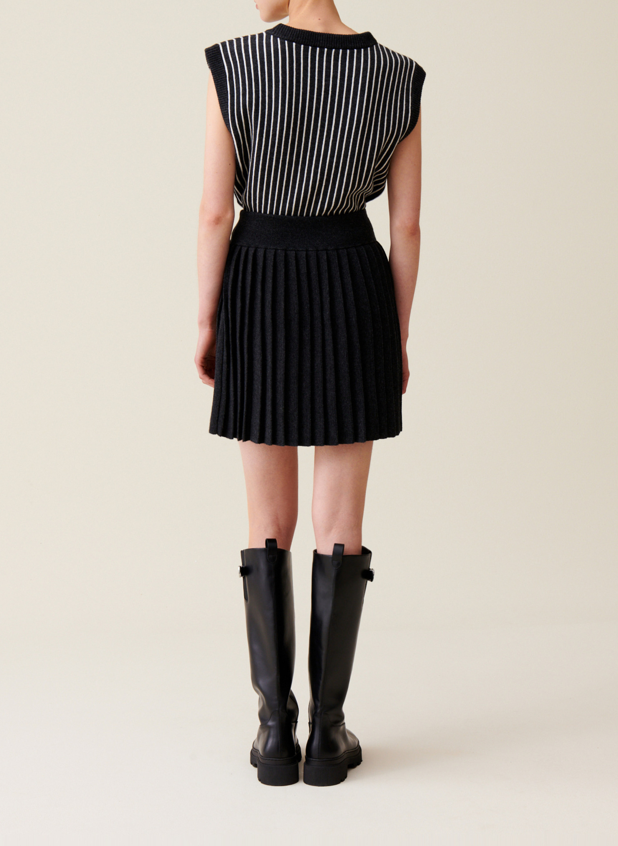 Jupe courte plissée en maille CLAUDIE PIERLOT Gris