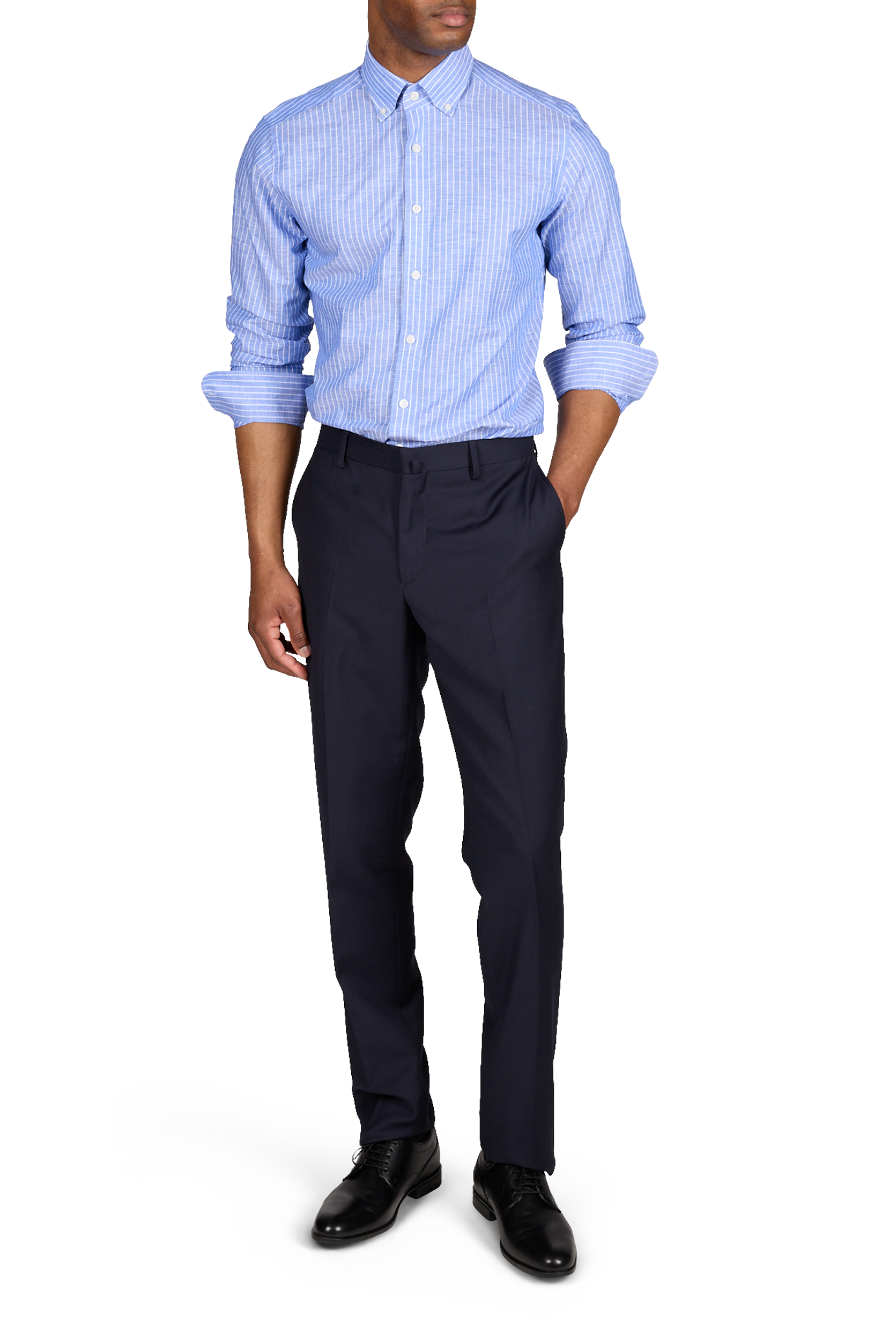 Chemise droite en lin et coton HACKETT Bleu