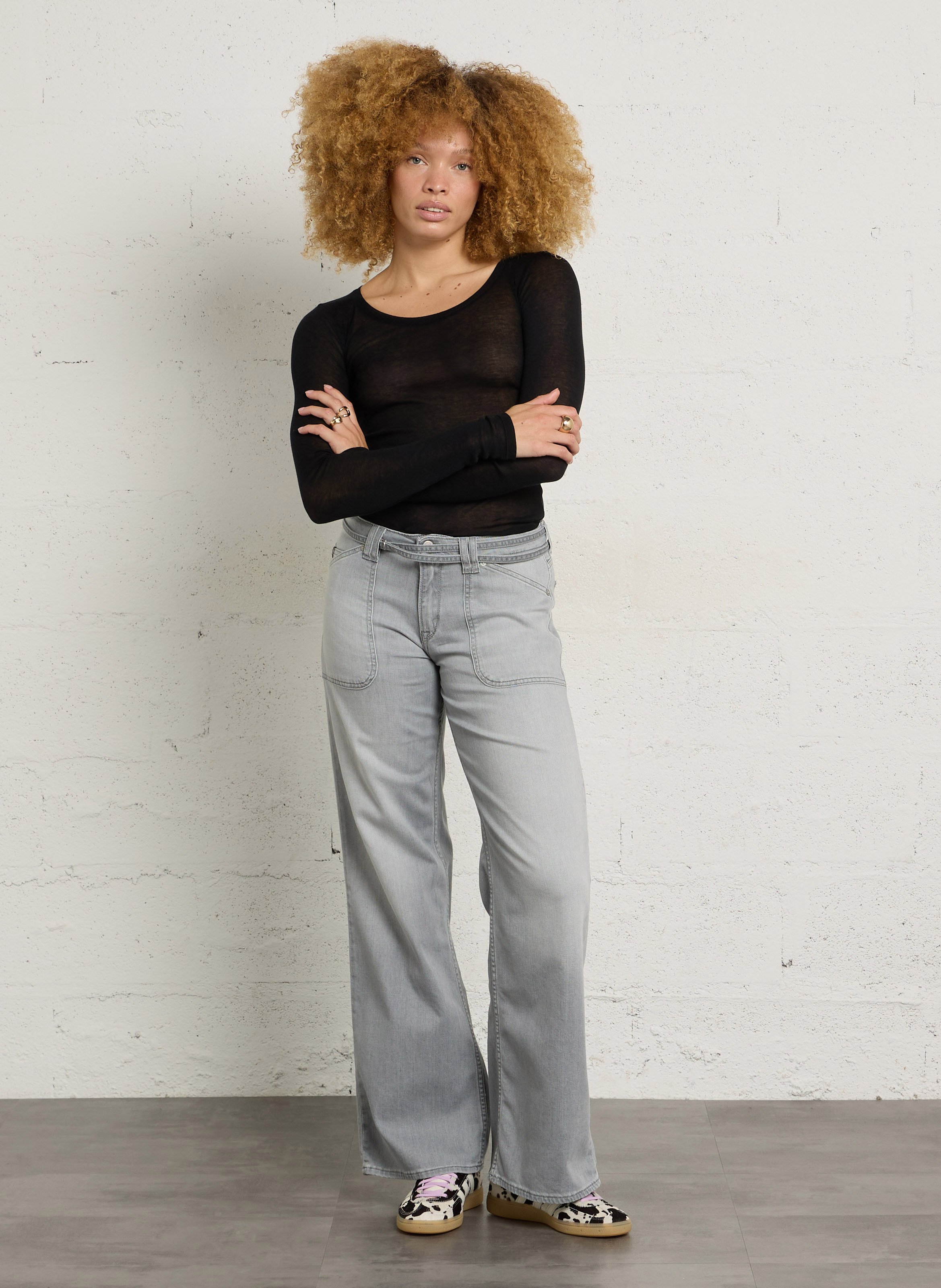 Tee-shirt moulant à col rond en coton massachusetts AMERICAN VINTAGE Noir