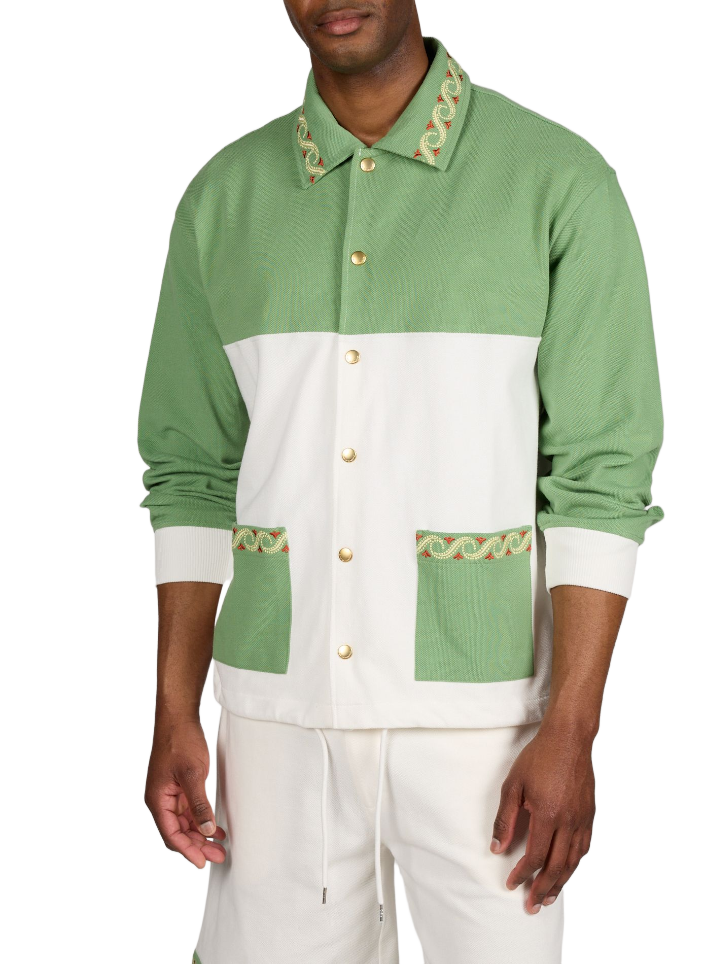 Knopfbejacke mit Stickereidetails aus Piqué-Baumwolle DROLE DE MONSIEUR Grun