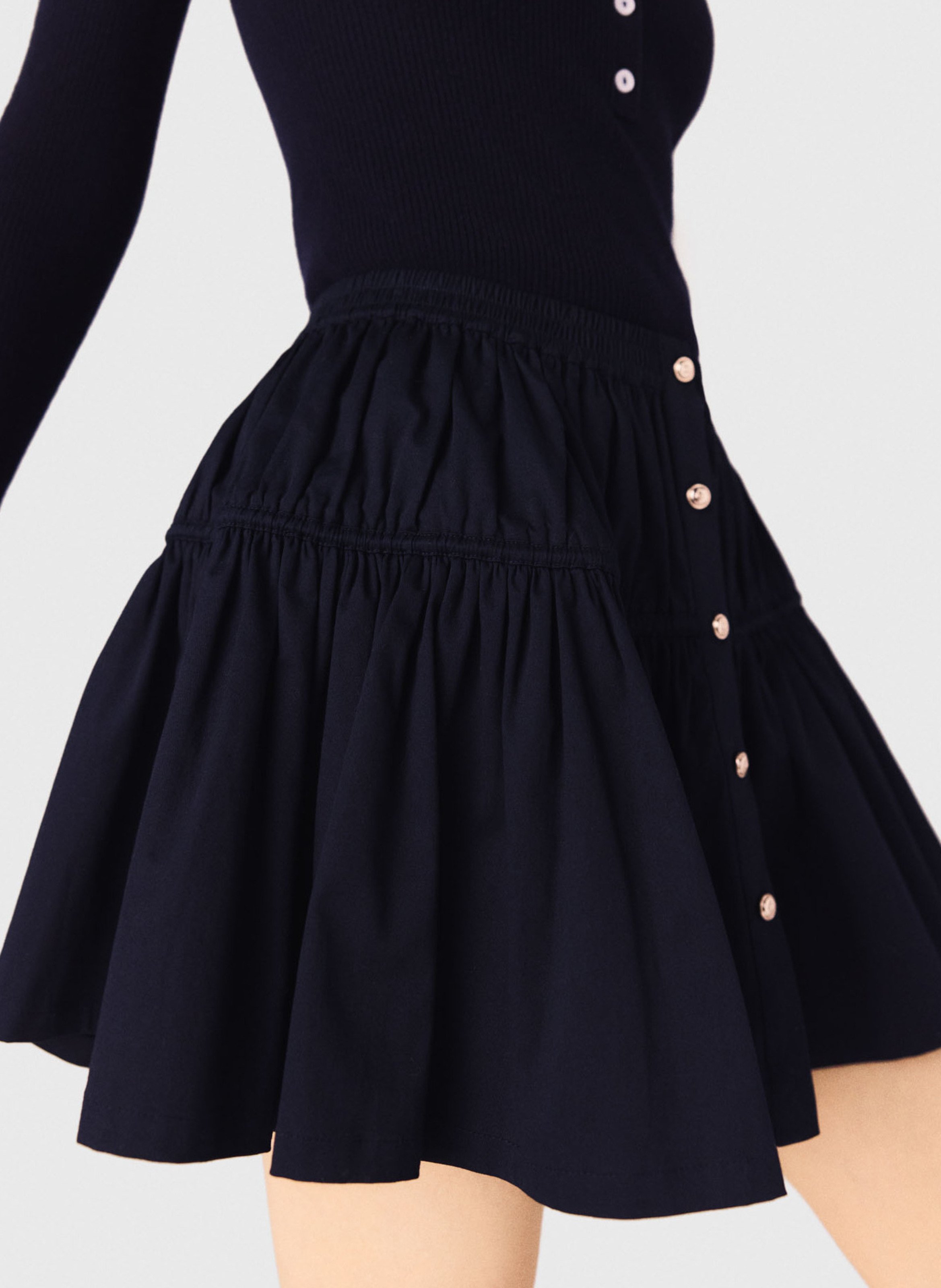 Jupe courte évasée en coton mélangé MAJE Bleu