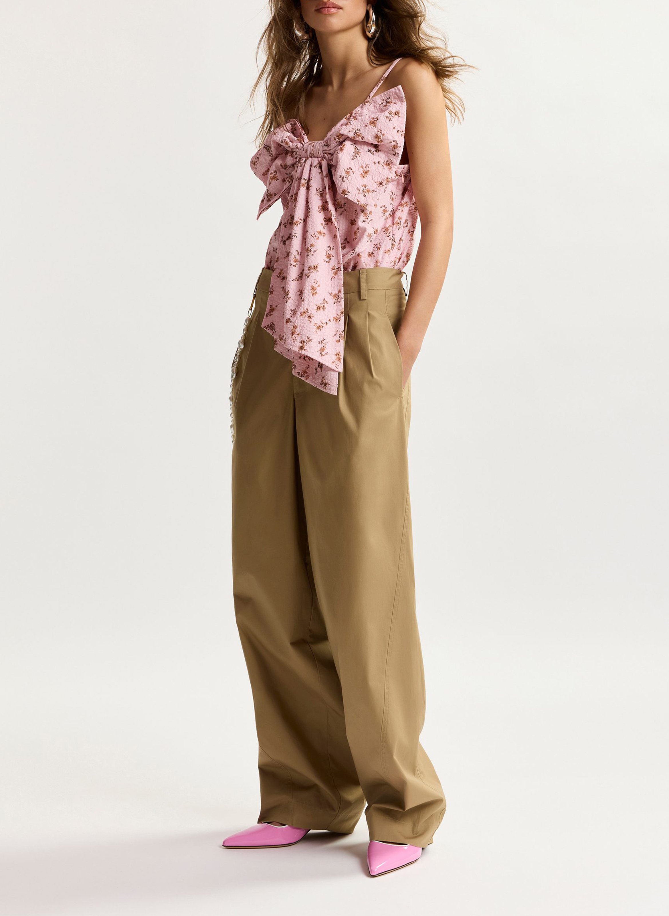 Pantalon taille haute large uni jesuis ESSENTIEL ANTWERP Marron