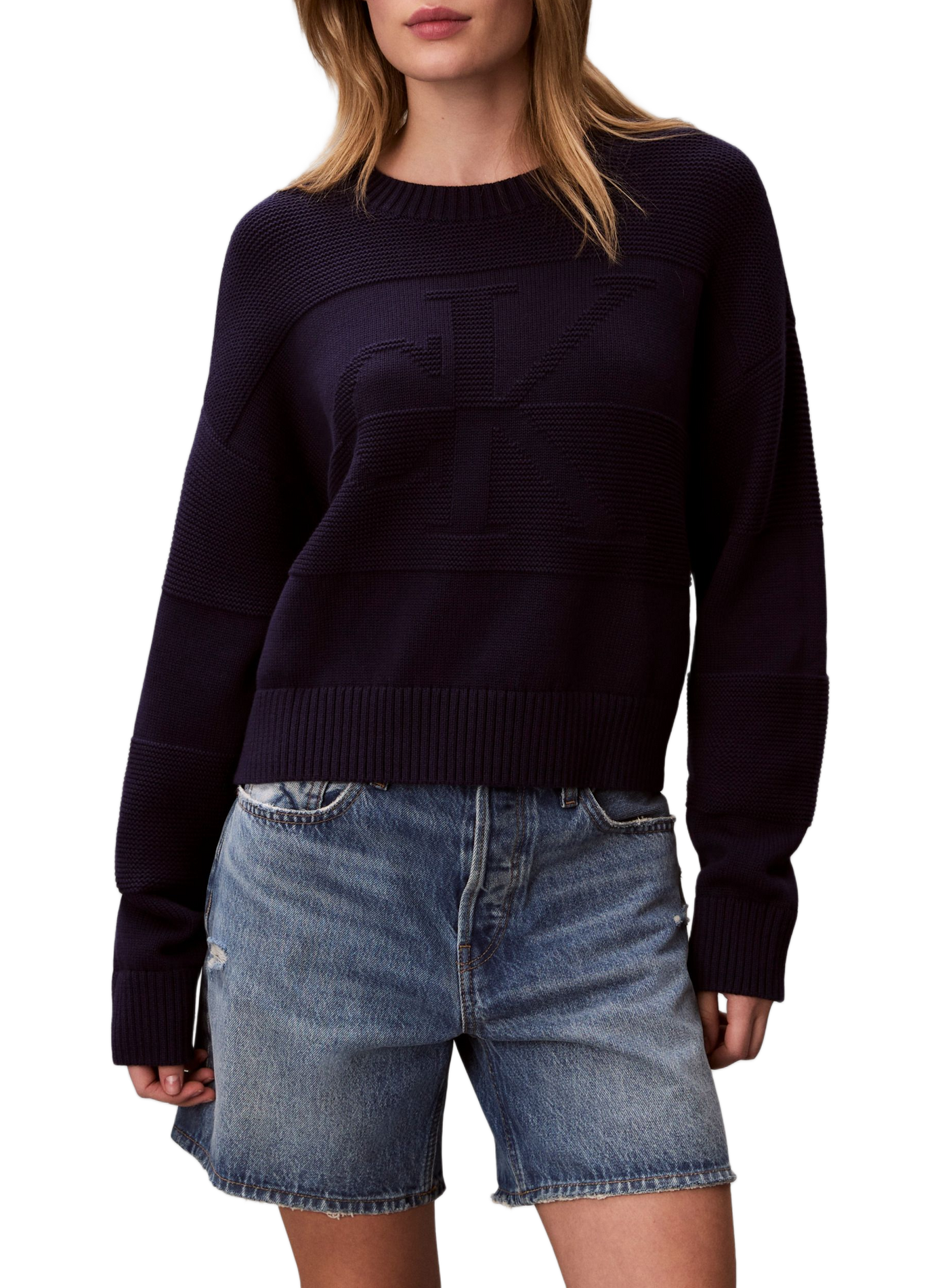 Pull côtelé à logo en coton CALVIN KLEIN Bleu