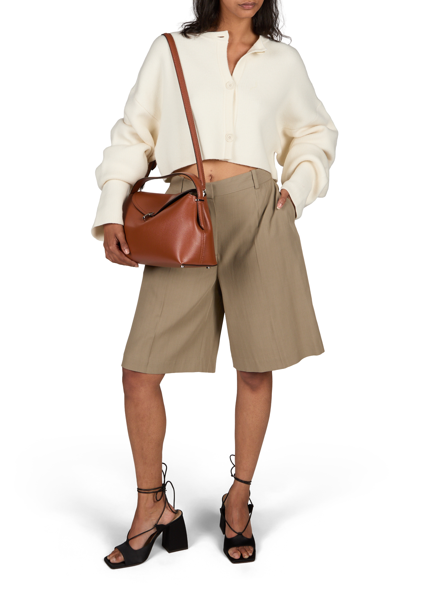 Handbag with removable and adjustable leather shoulder strap TOTEME Brown