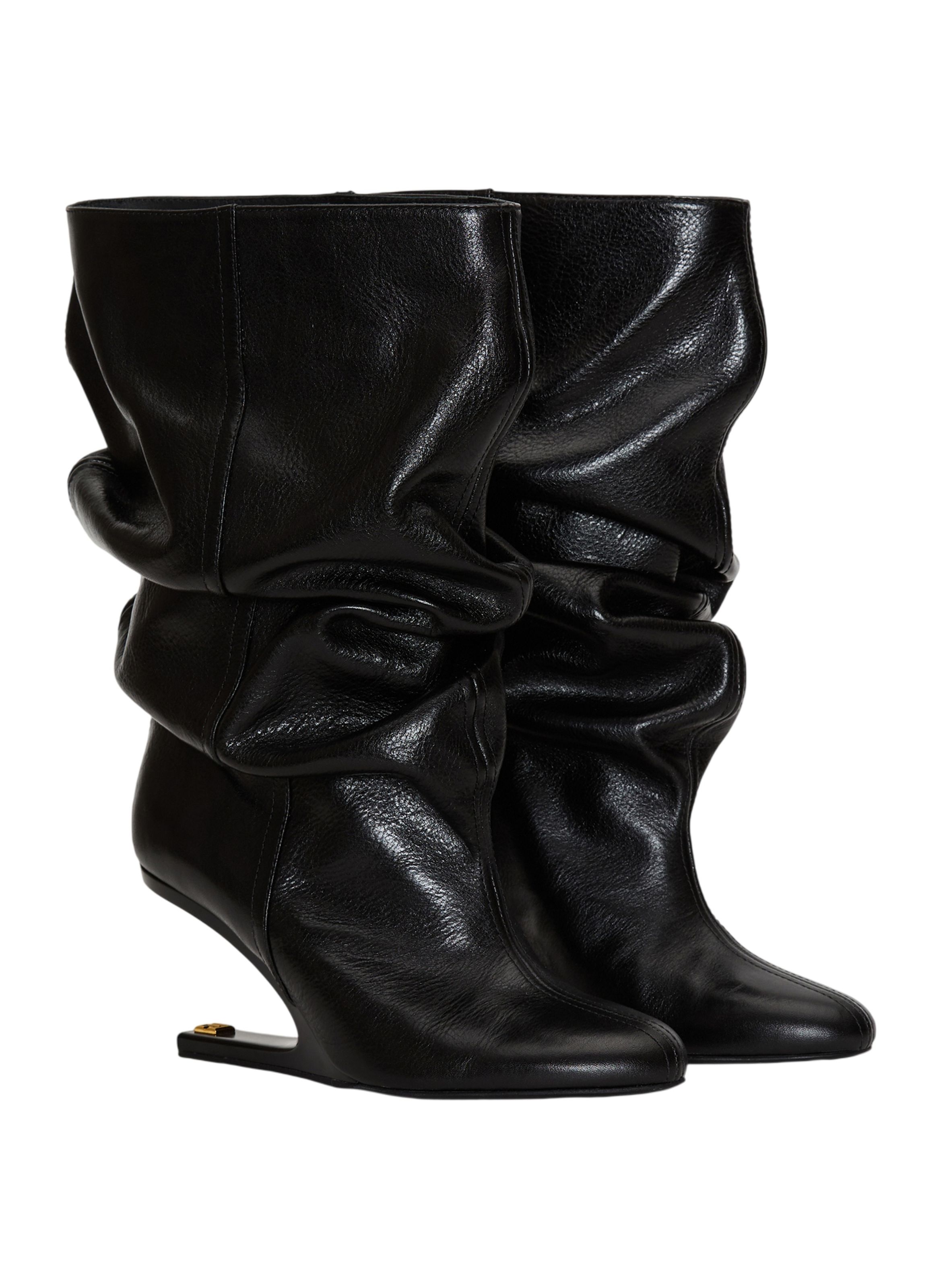 Bottines no wedge en cuir texturé BALMAIN Noir