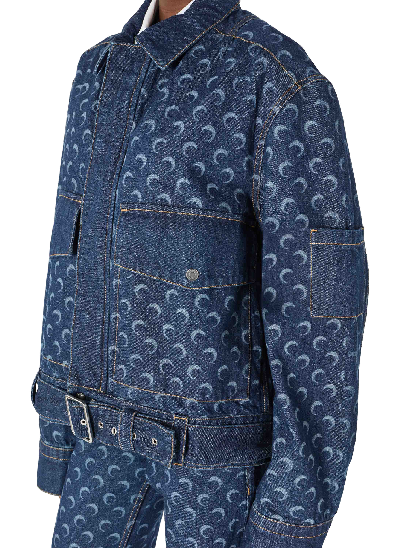 Veste trucker ceinturée en denim bleu nuit unisexe MARINE SERRE Bleu
