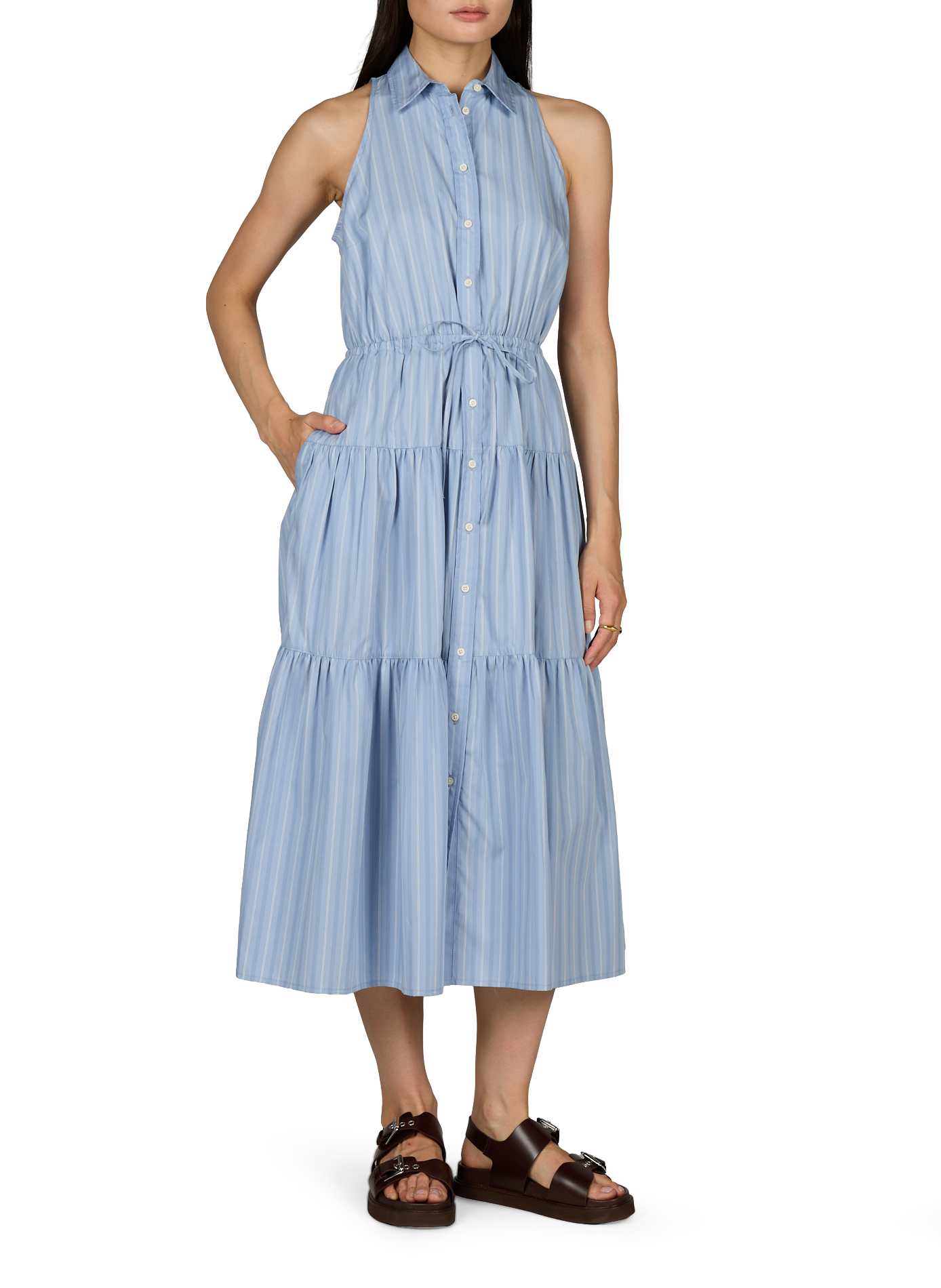Striped long cotton dress LAUREN Blue