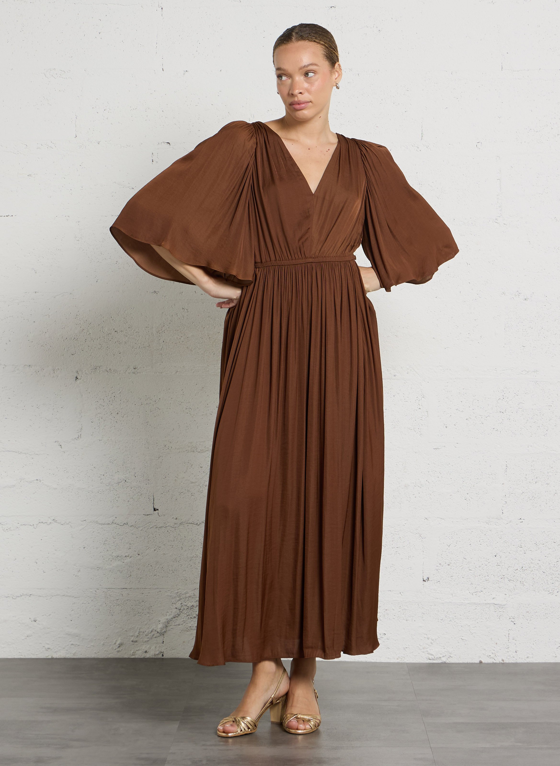 Robe longue col v unie perla MAISON 123 Beige