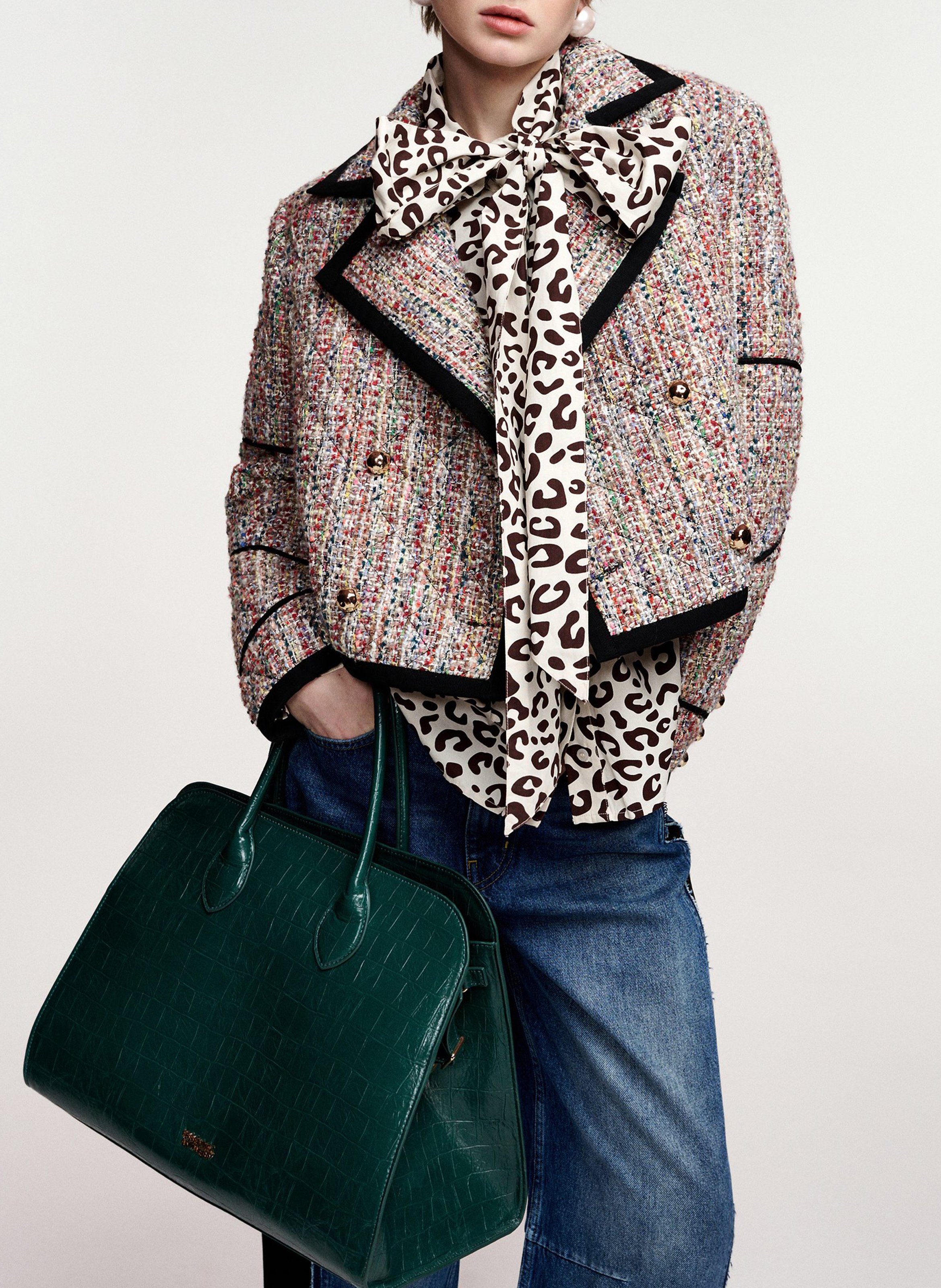 Veste droite col tailleur effet tweed kira1 ESSENTIEL ANTWERP Multicolore