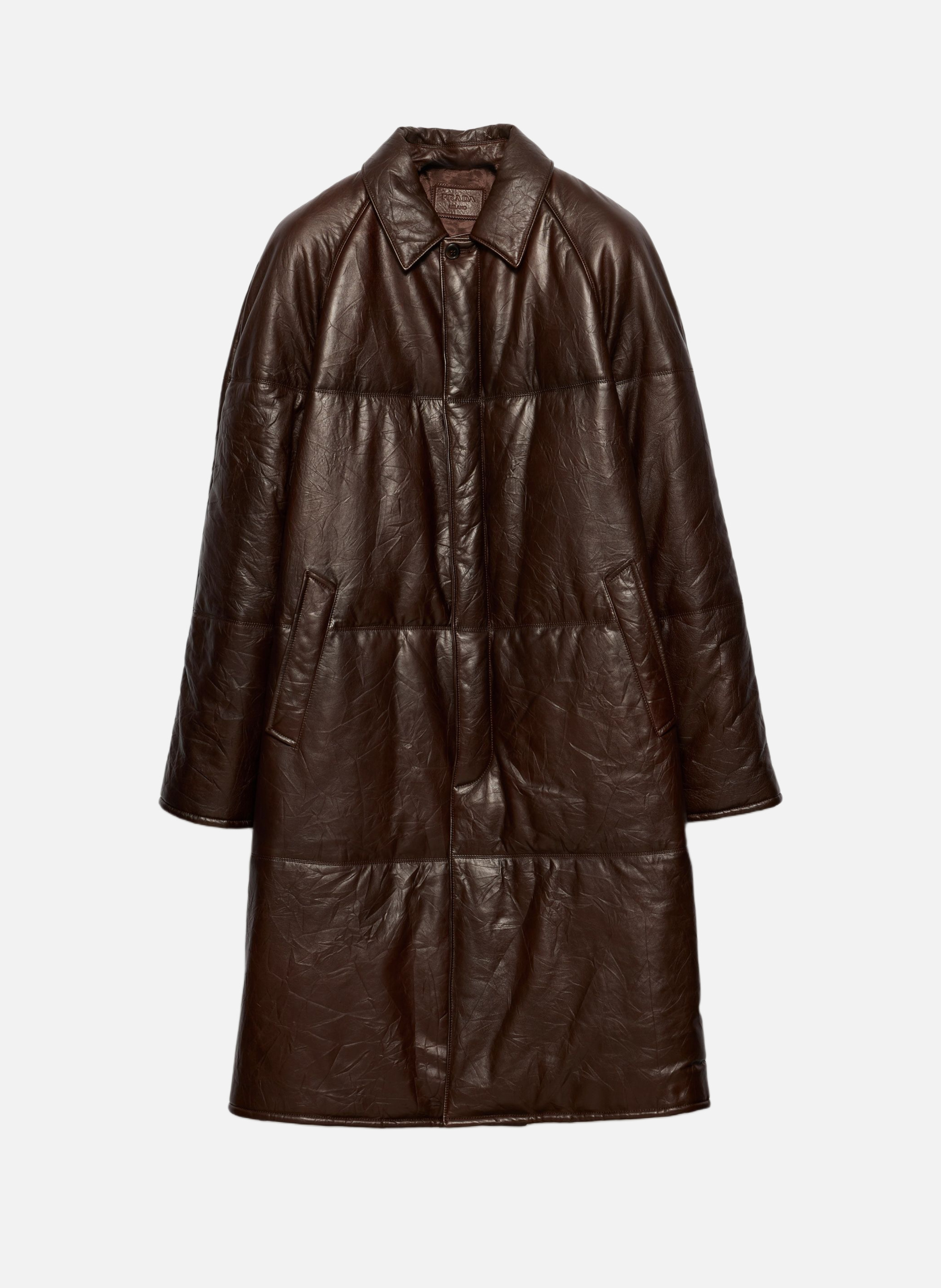 Manteau en cuir nappa matelassé PRADA Marron