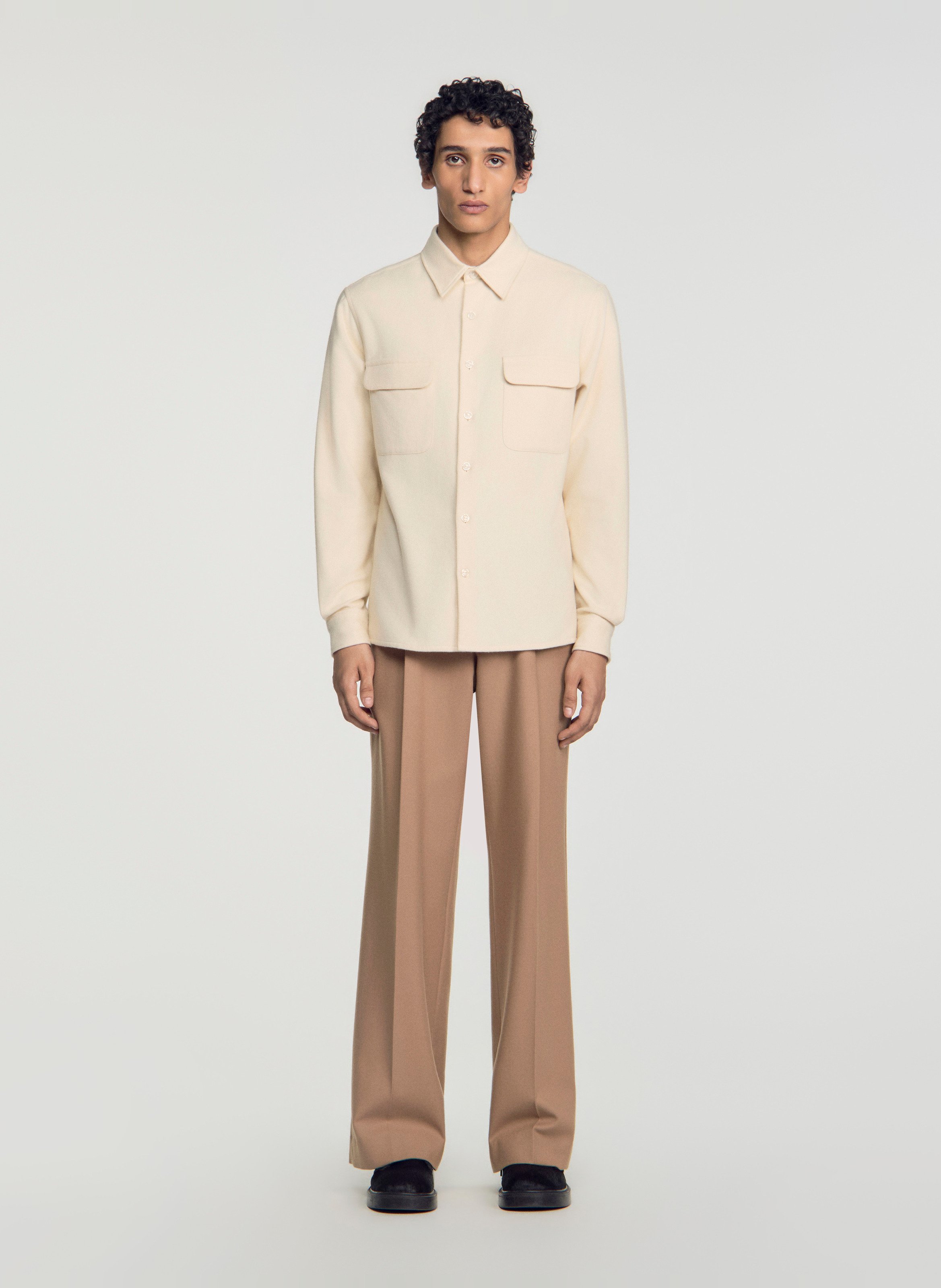 Chemise droite boutonnée unie SANDRO Beige