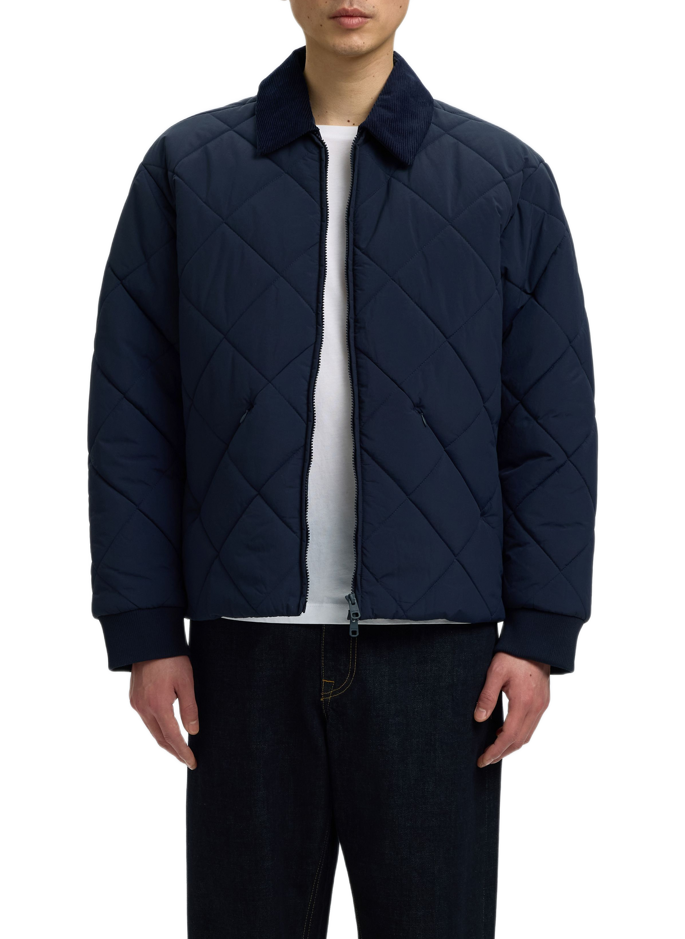 Gerade geschnittene Jacke mit klassischem Kragen und Steppung SELECTED Blau