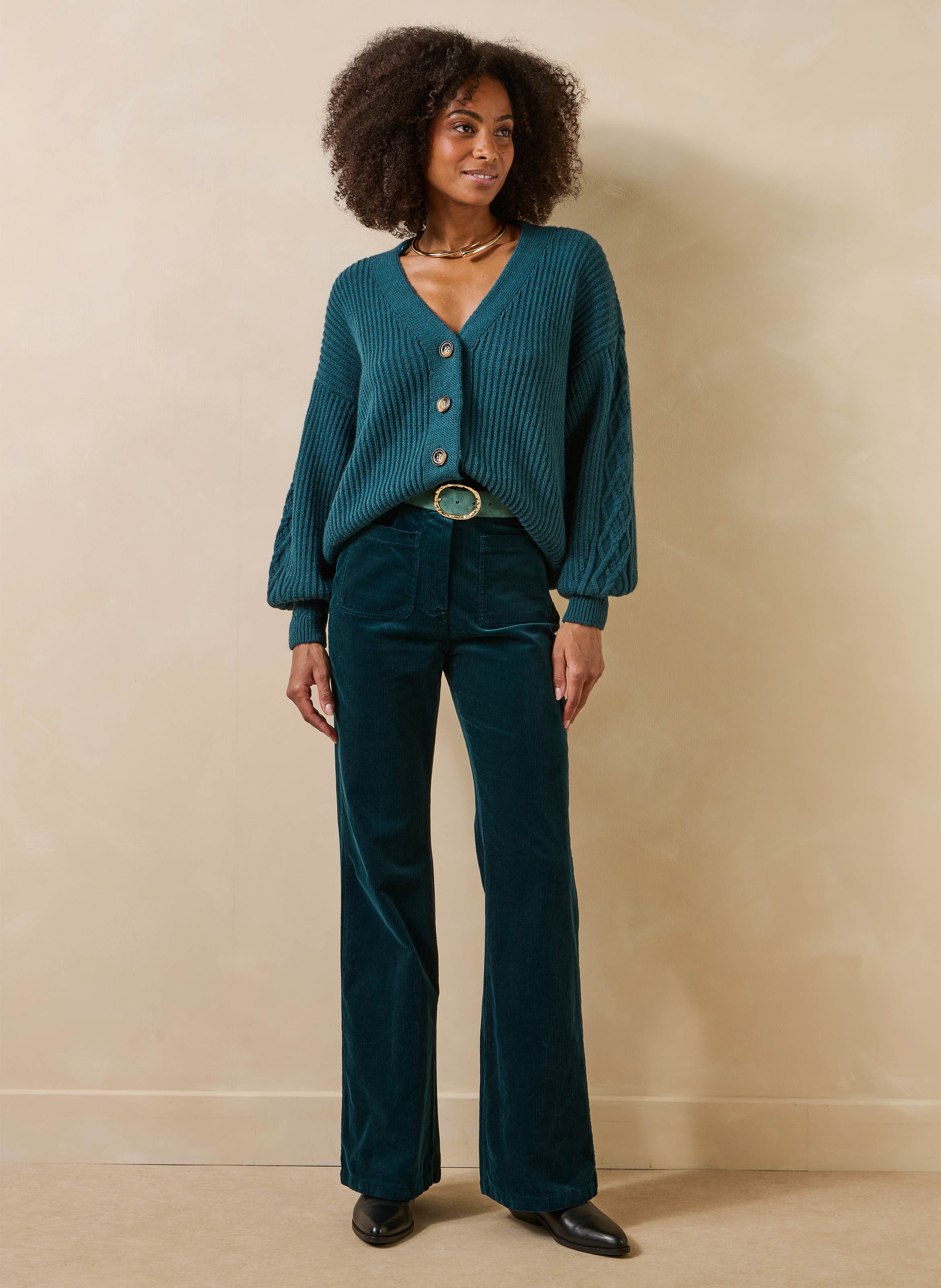 Wijde ribfluwelen broek van katoenmix LA FEE MARABOUTEE Blauw