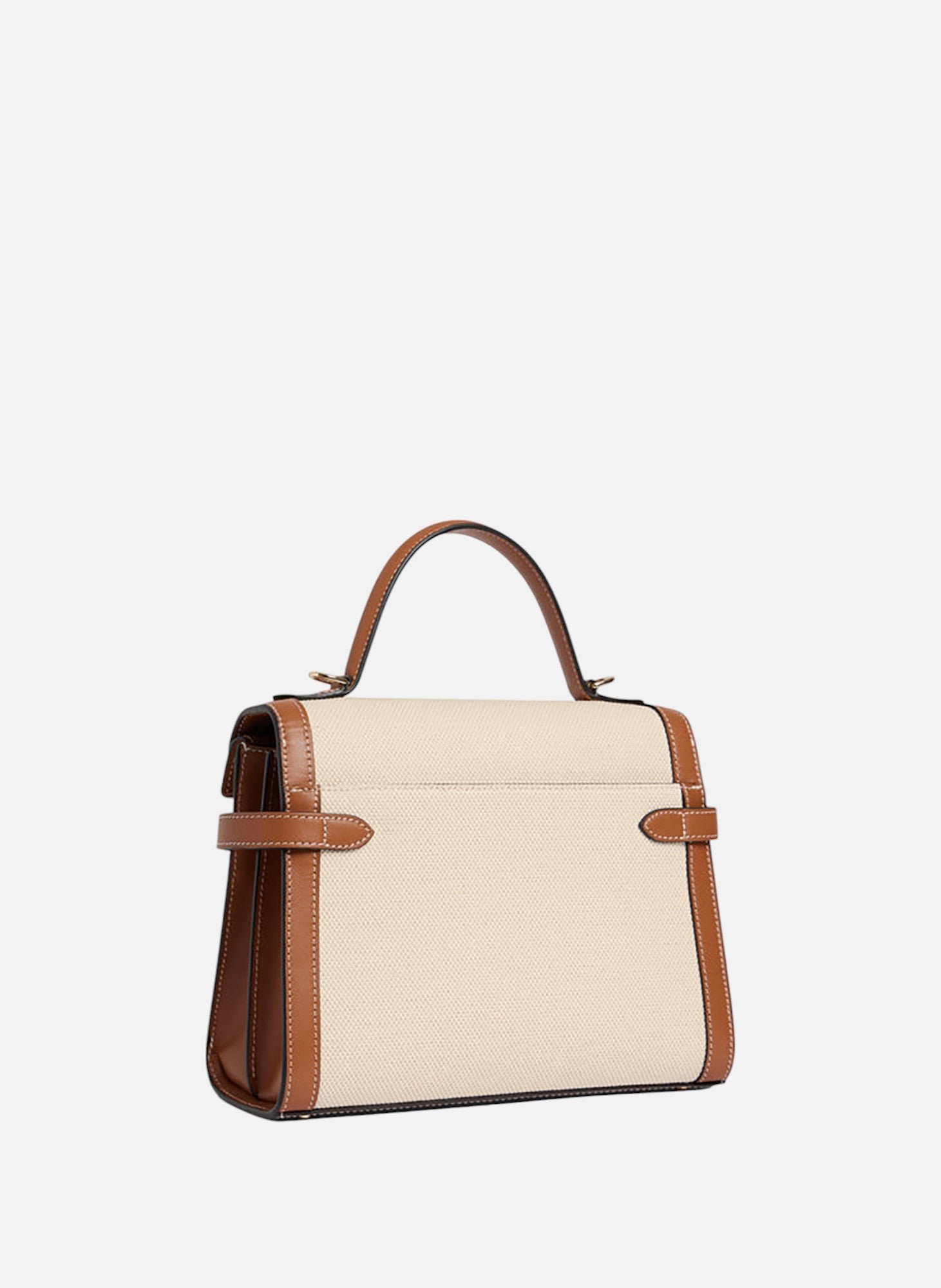 Sac à main double rabat moyen modèle emilie en toile coton et cuir lisse LE TANNEUR Marron