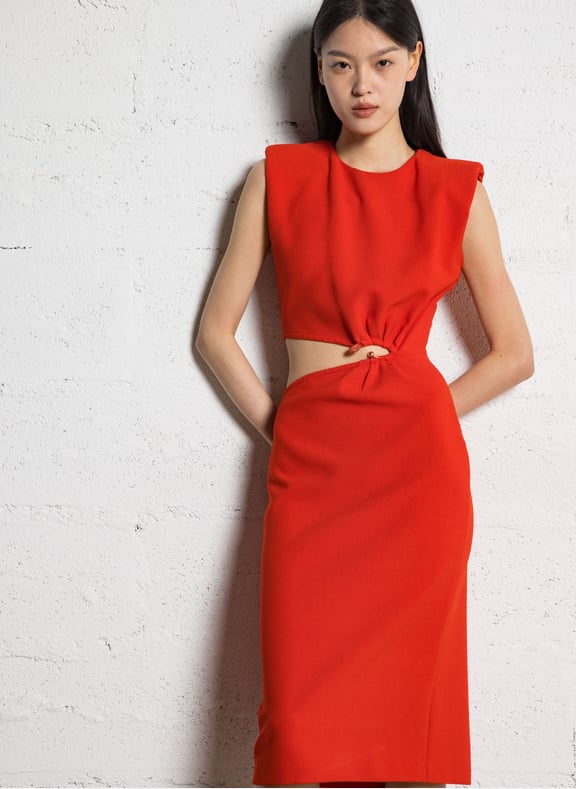 Robe midi col rond iris Rouge by BA&SH BA&SH Robe midi col rond iris Rouge