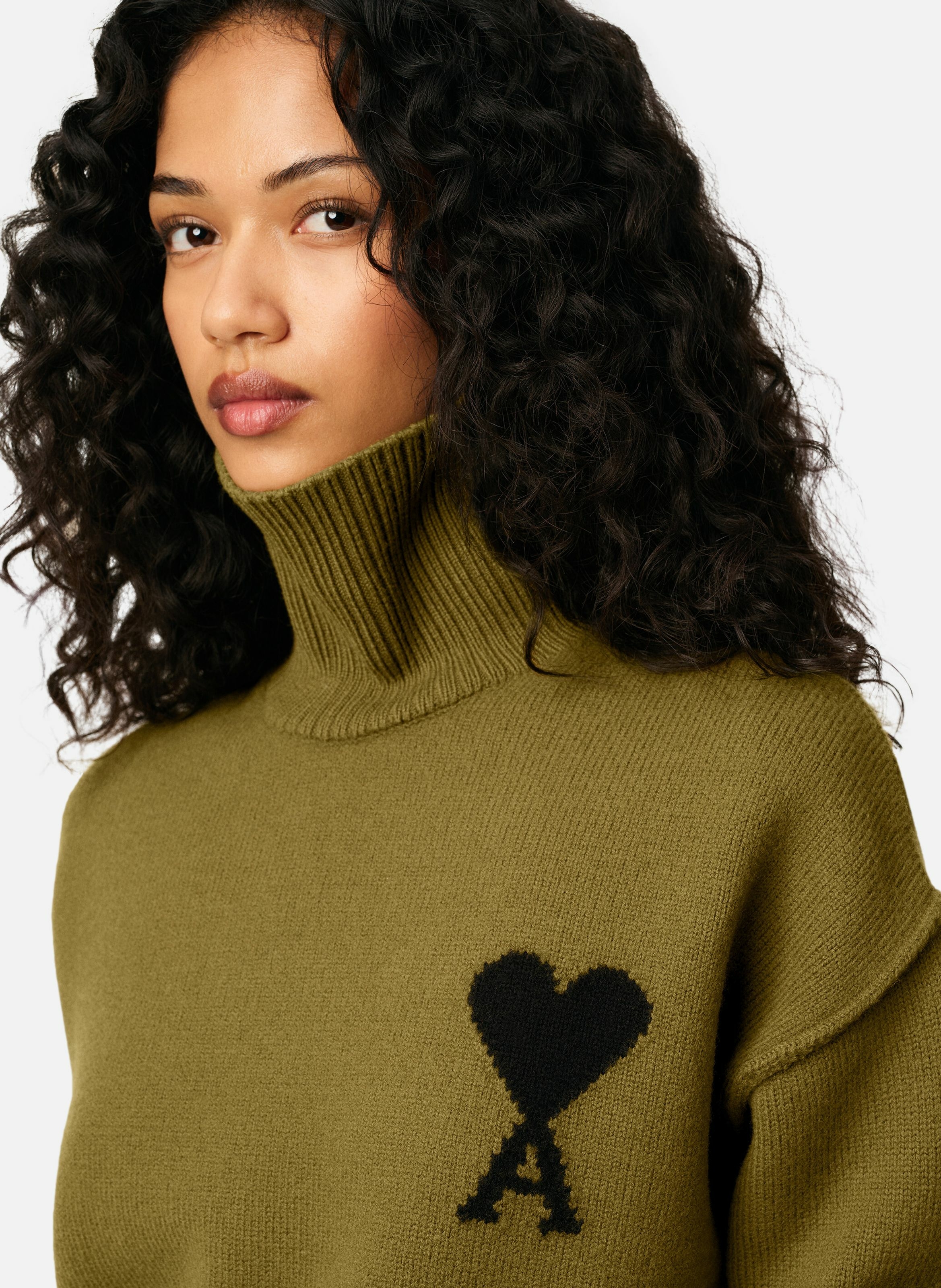 Pull col cheminée ami de coeur en laine unisexe AMI PARIS Vert