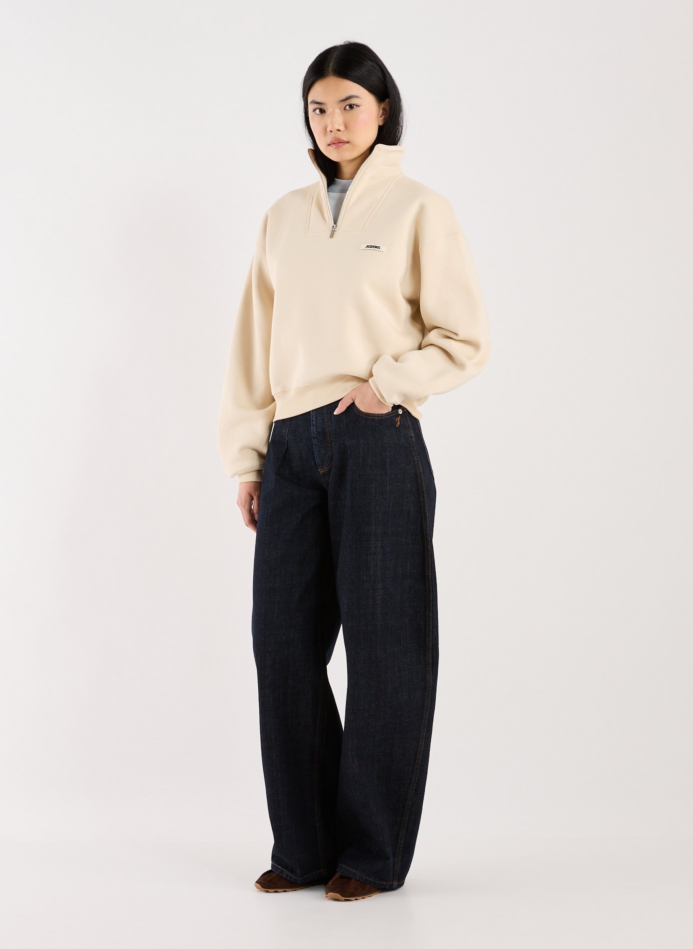 High-neck cotton sweatshirt JACQUEMUS Beige