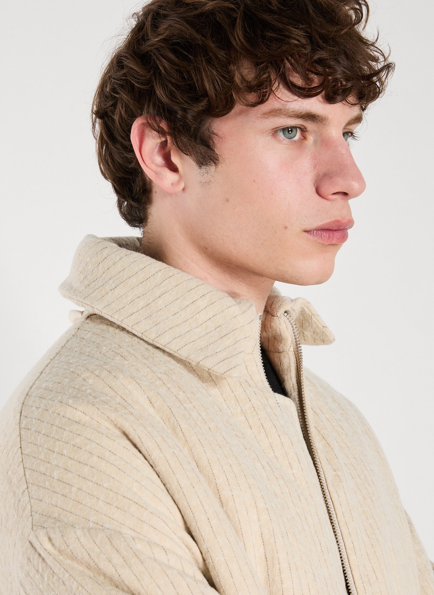 Bomber jacket with fine stripes in cotton and wool MERELY MADE Beige