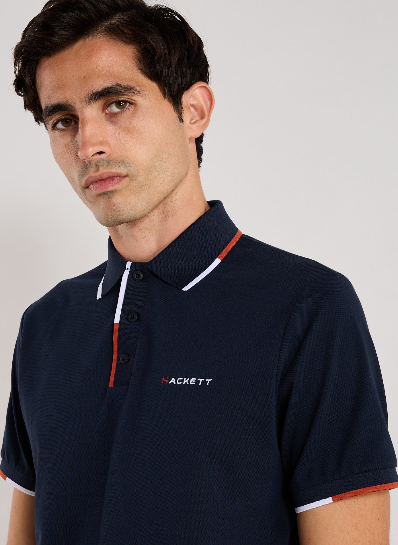 Short-sleeved polo shirt in blended cotton HACKETT Blue
