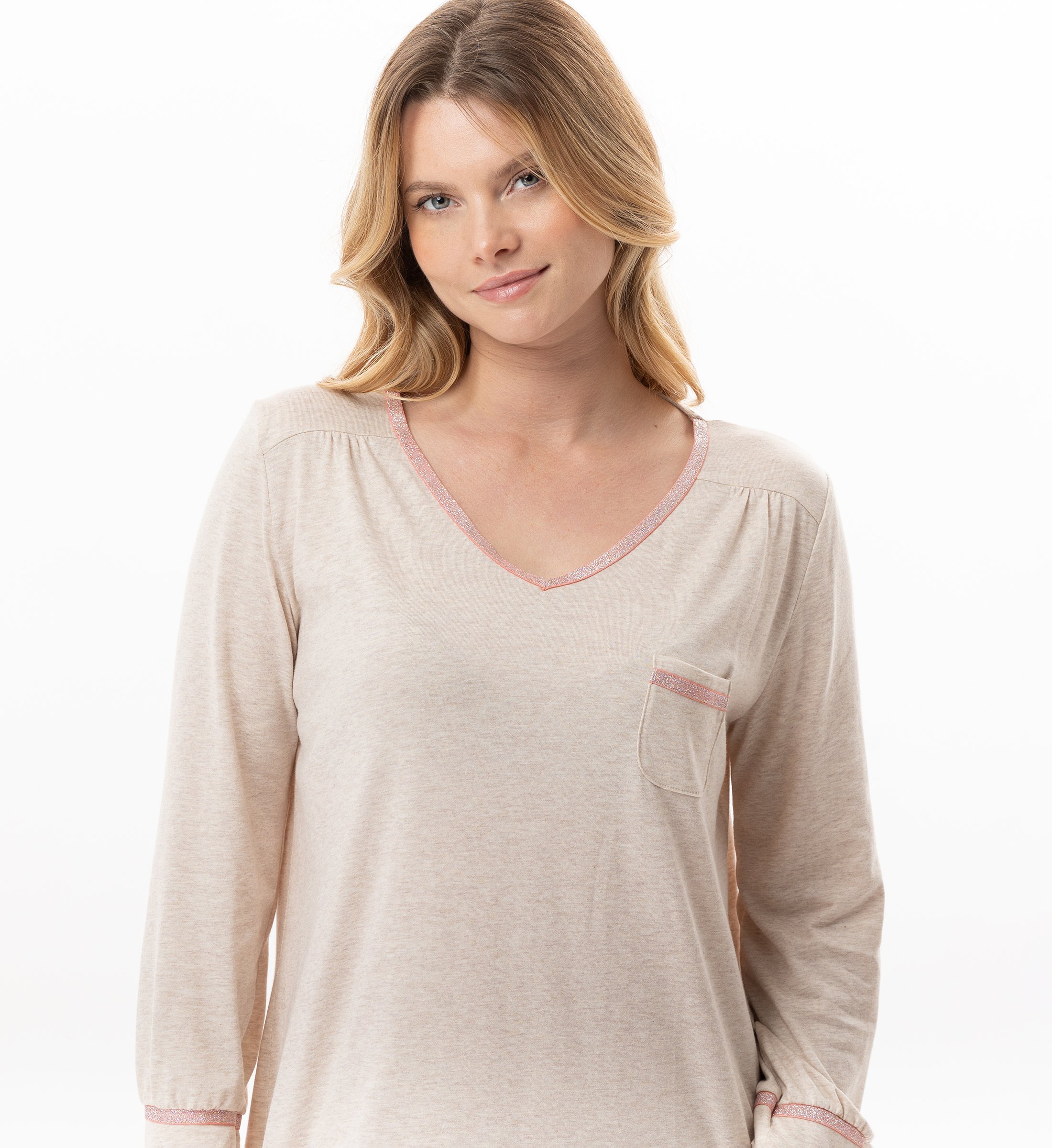 Chemise de nuit en coton modal kelly 121 LE CHAT Beige